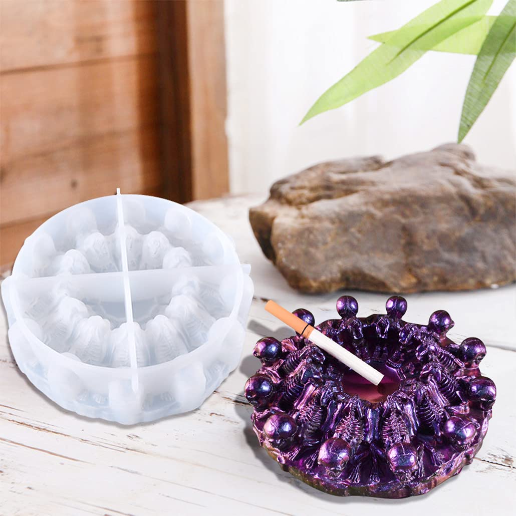 Halloween Skull Silicone Mold for Resin Casting - DIY Epoxy Resin Ashtray, Jewelry Box & Candlestick Molds - Perfect for Home Decor, Resin Art & Craft Projects (1pc Skull Mold) - Great for Party Favors, Gothic Decor & Unique Gifts