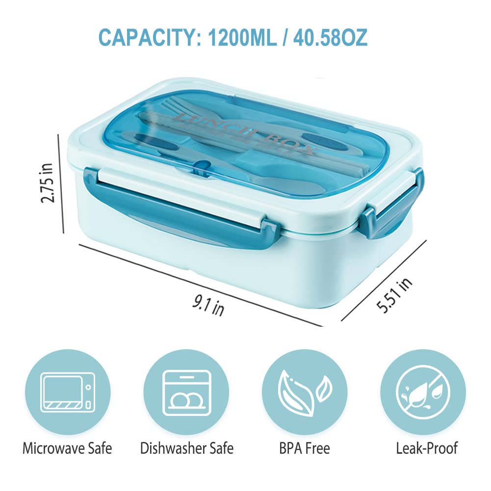 NatraProw 1200ML Bento Box for Adults - Leak Proof 3 Compartment Lunch Container with Utensils, BPA Free & Microwave Safe - Perfect for Office, School, Picnics & Meal Prep (Blue)
