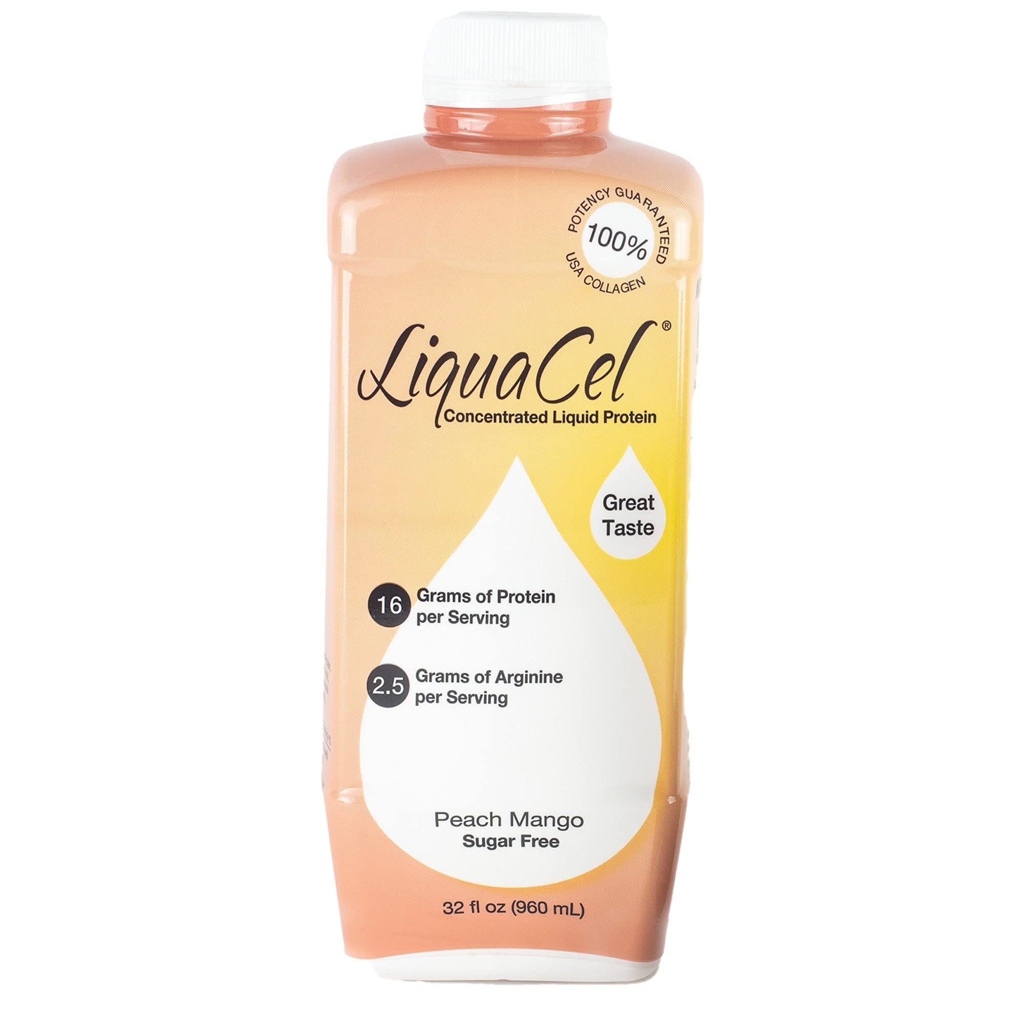 LiquaCel Liquid Protein Supplement - Peach Mango Flavor (6 Pack, 32oz Bottles) for Muscle Recovery & Weight Management | Post-Workout, Meal Replacement, Healthy Lifestyle