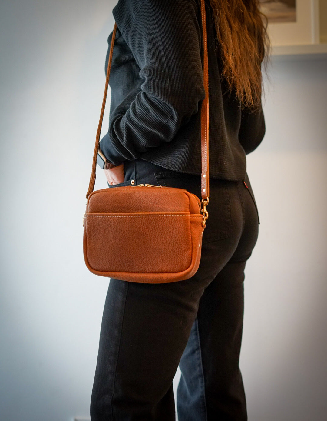 Premium Rectangle Crossbody Bag in Pebbled Canyon Tan - Stylish & Durable for Work, Travel & Everyday Use