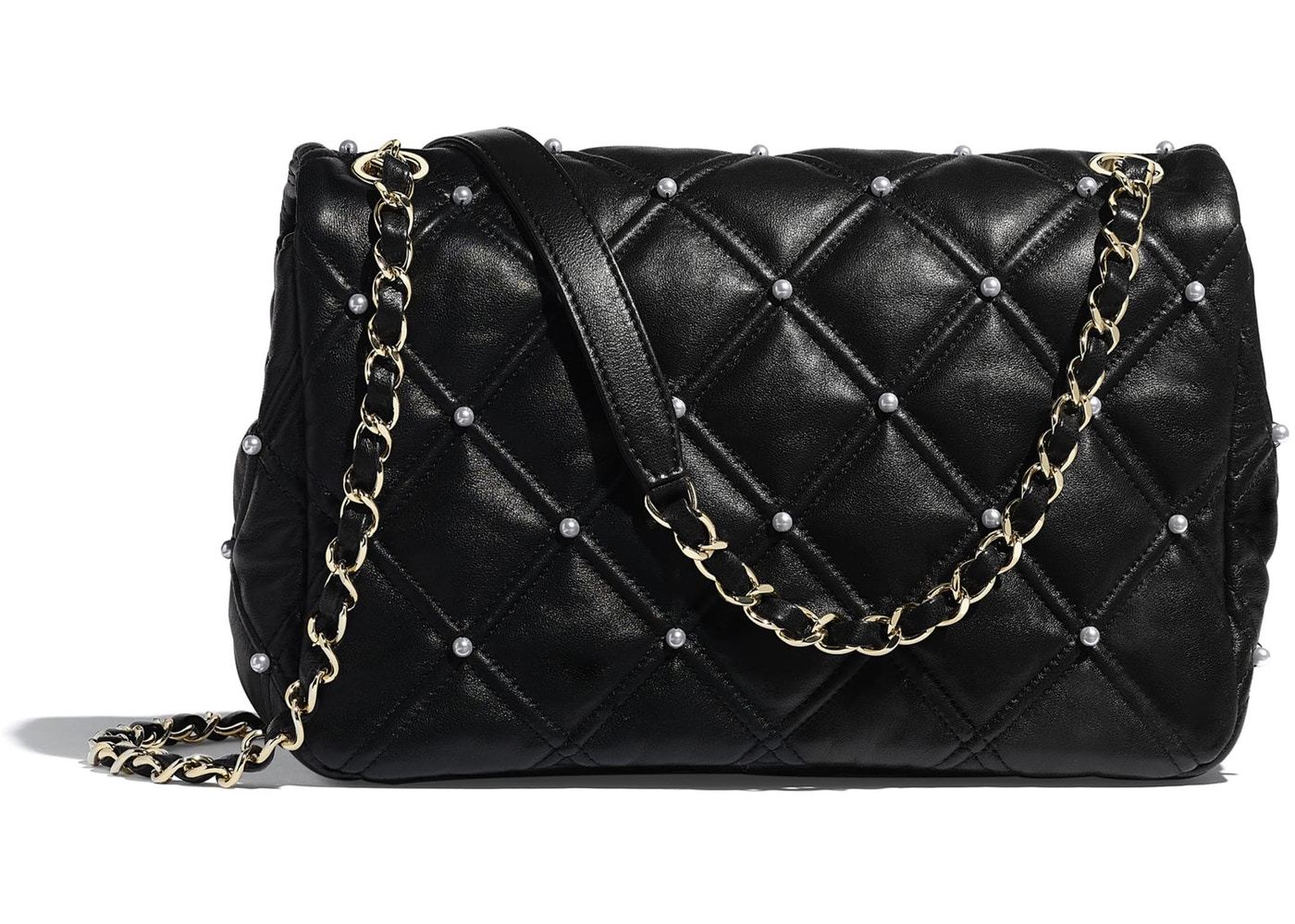 Chanel Flap Bag with Imitation Pearls - Elegant Black Crossbody Purse for Women | Perfect for Evening Parties, Date Nights & Special Occasions