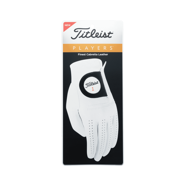 Titleist Men's Premium Golf Glove - Left Hand, White | Soft Leather, Enhanced Grip | Perfect for Driving Range & Tournament Play