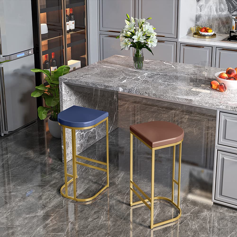KWOKING Scandinavian Nordic Style Faux Leather Bar Stools Set of 2 - Backless Round Tripod Counter Height Stools 26