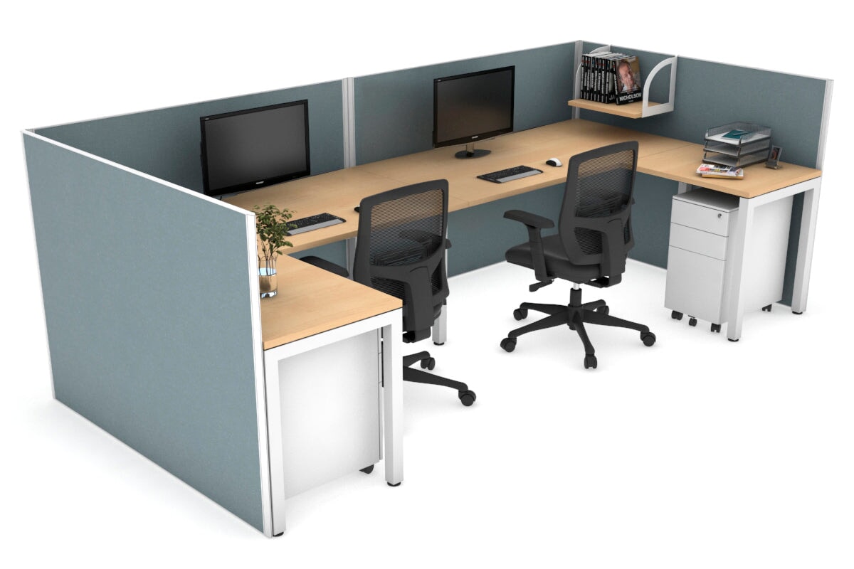 Quadro Square Legs 2-Person Corner Workstation - U-Shaped Office Desk with White Frame (1400L x 1800W) | Cable Management Scallop | Perfect for Home Office & Small Business Workspaces
