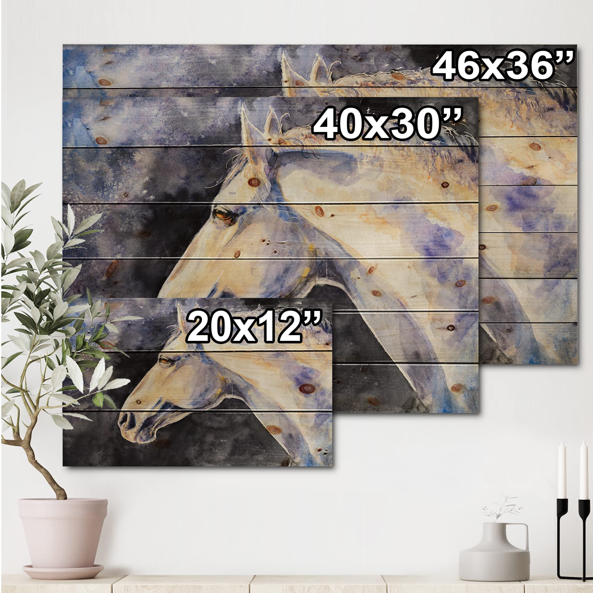 DesignQ Lipizzan Horse Farmhouse Wood Wall Decor - White Large Animal Wall Art Panel Printed on Natural Pine Wood - Perfect for Living Room, Bedroom & Country Home Decor