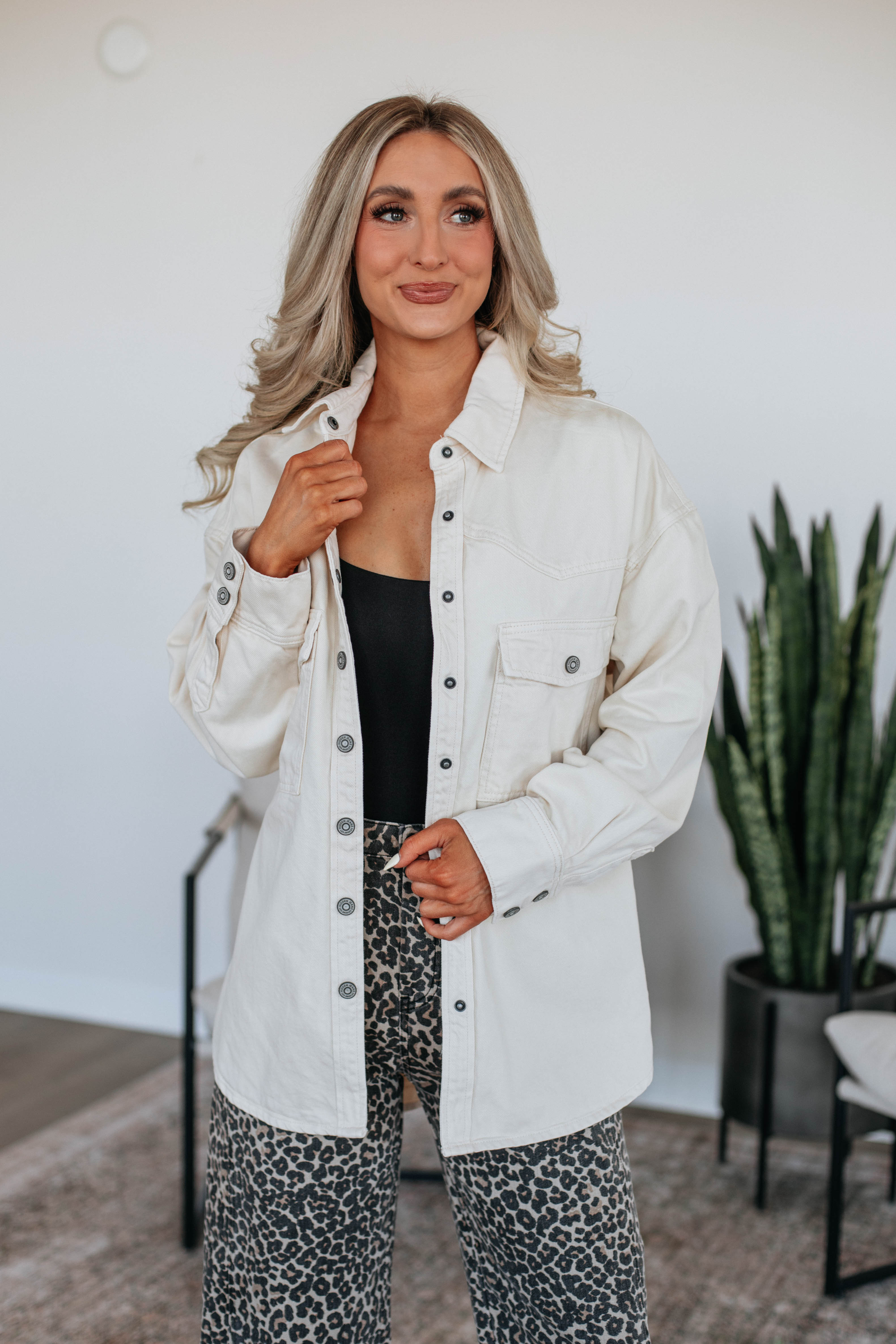 Joelle Hidden Denim Shacket - Women's Oversized Denim Jacket with Hidden Buttons | Perfect for Casual Outfits, Layering & Fall Fashion