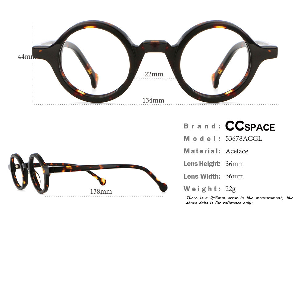 CCspace Unisex Full Rim Round Acetate Punk Frame Eyeglasses 53678 - Stylish Retro Eyewear for Men & Women - Perfect for Daily Wear, Fashion Statement, and Punk Rock Style