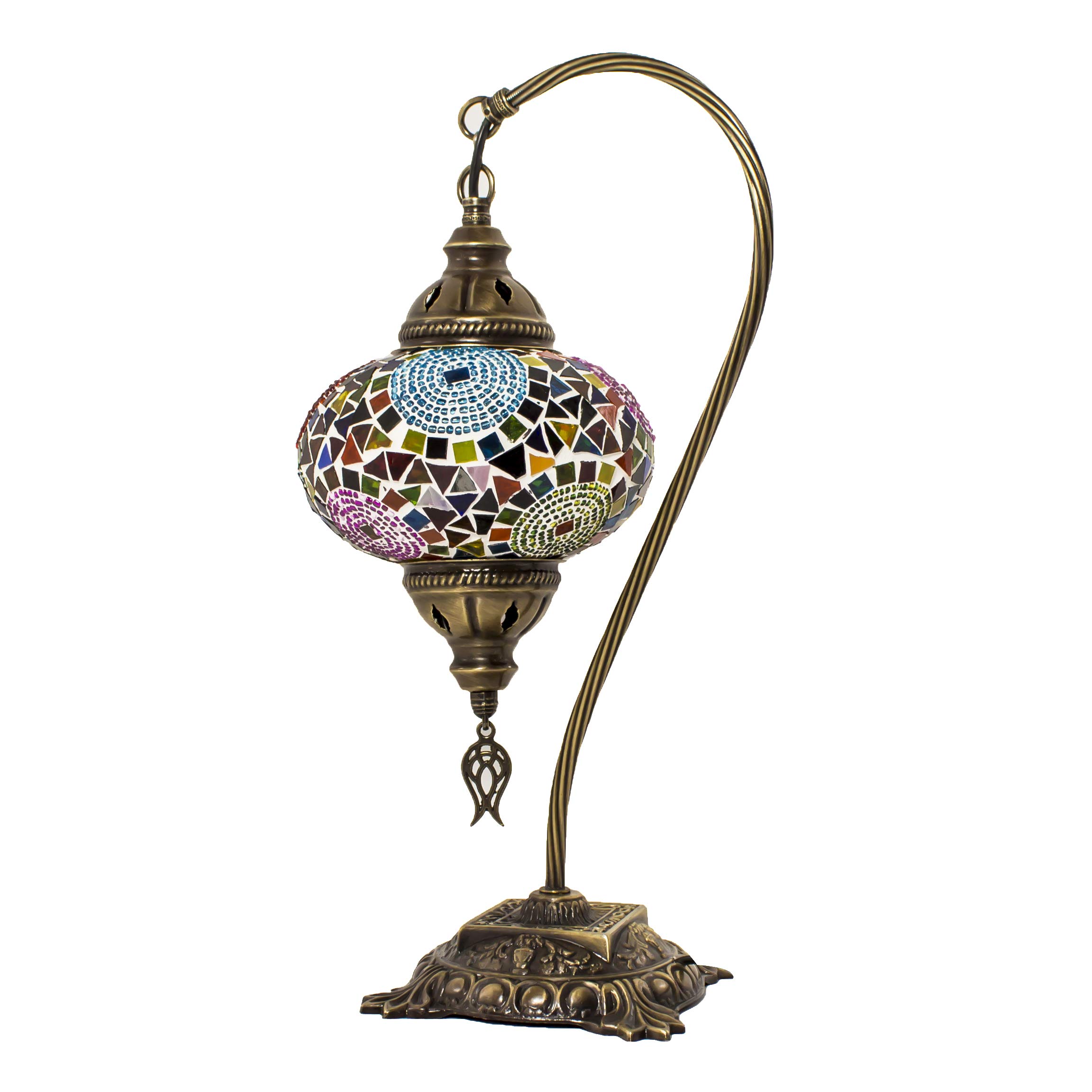 Handmade Turkish Mosaic Table Lamp - 20 Styles Moroccan Decorative Lighting with Swan Neck Design - Stained Glass Rustic Lamp with Included LED Bulb - Perfect for Living Room, Bedroom & Boho Home Decor