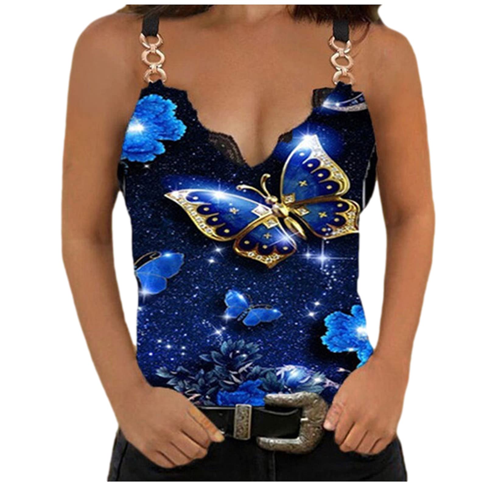 Sexy Butterfly Print Camisole Tops for Women - Plus Size Summer Blouse, Casual & Party Wear