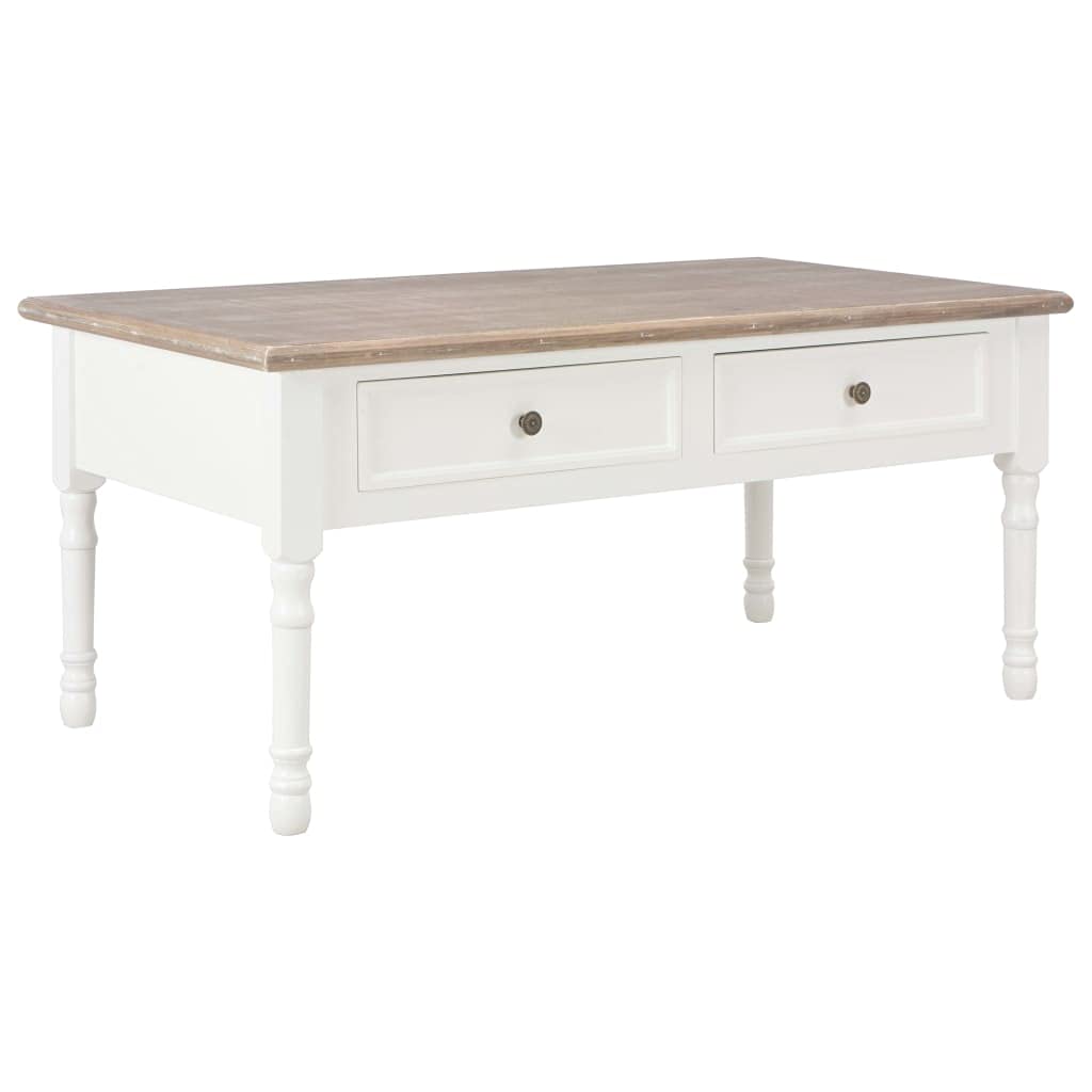 Elegant White Wooden Coffee Table with Storage - Small End Table & Side Table with 2 Drawers, Classic Wood Finish Center Table for Living Room, Bedroom & Office Decor