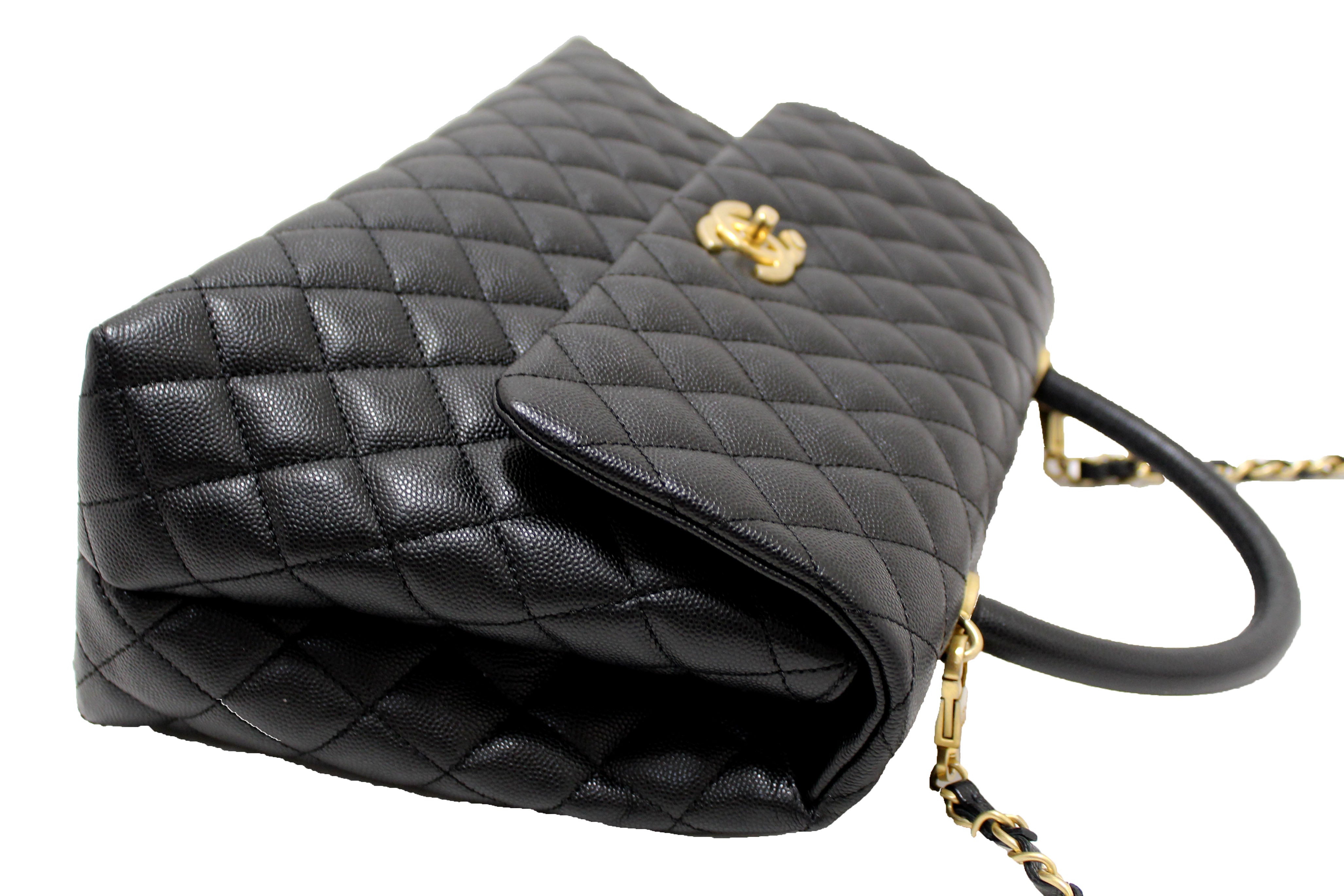 Authentic Chanel Black Quilted Caviar Leather Maxi Flap Bag with Top Handle - Luxury Designer Shoulder Bag for Women, Perfect for Evening Events, Parties & Special Occasions