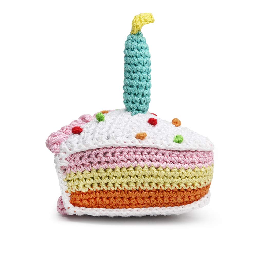 Crochet Small Dog Squeaky Toy - Birthday Cake Design Chew Toy for Puppies | Perfect for Playtime, Training Rewards & Birthday Gifts for Dogs