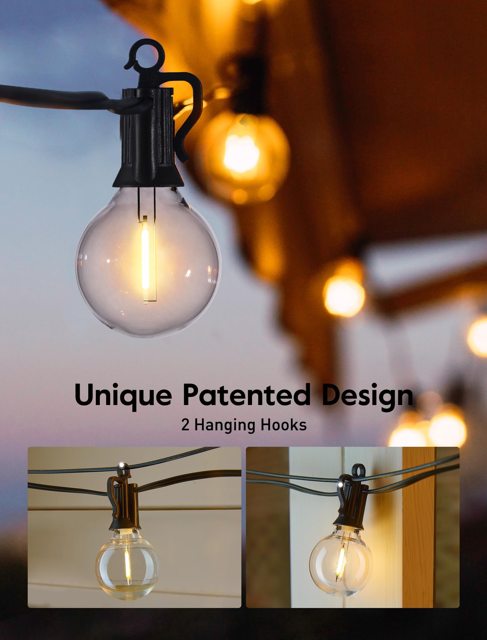 60FT Outdoor String Lights with 32 Shatterproof G40 Edison Bulbs (2 Spare) - Waterproof Connectable Hanging Lights for Backyard, Patio, Porch, Balcony, Party & Christmas Decor - Perfect for Weddings, Garden, Cafe and Outdoor Events