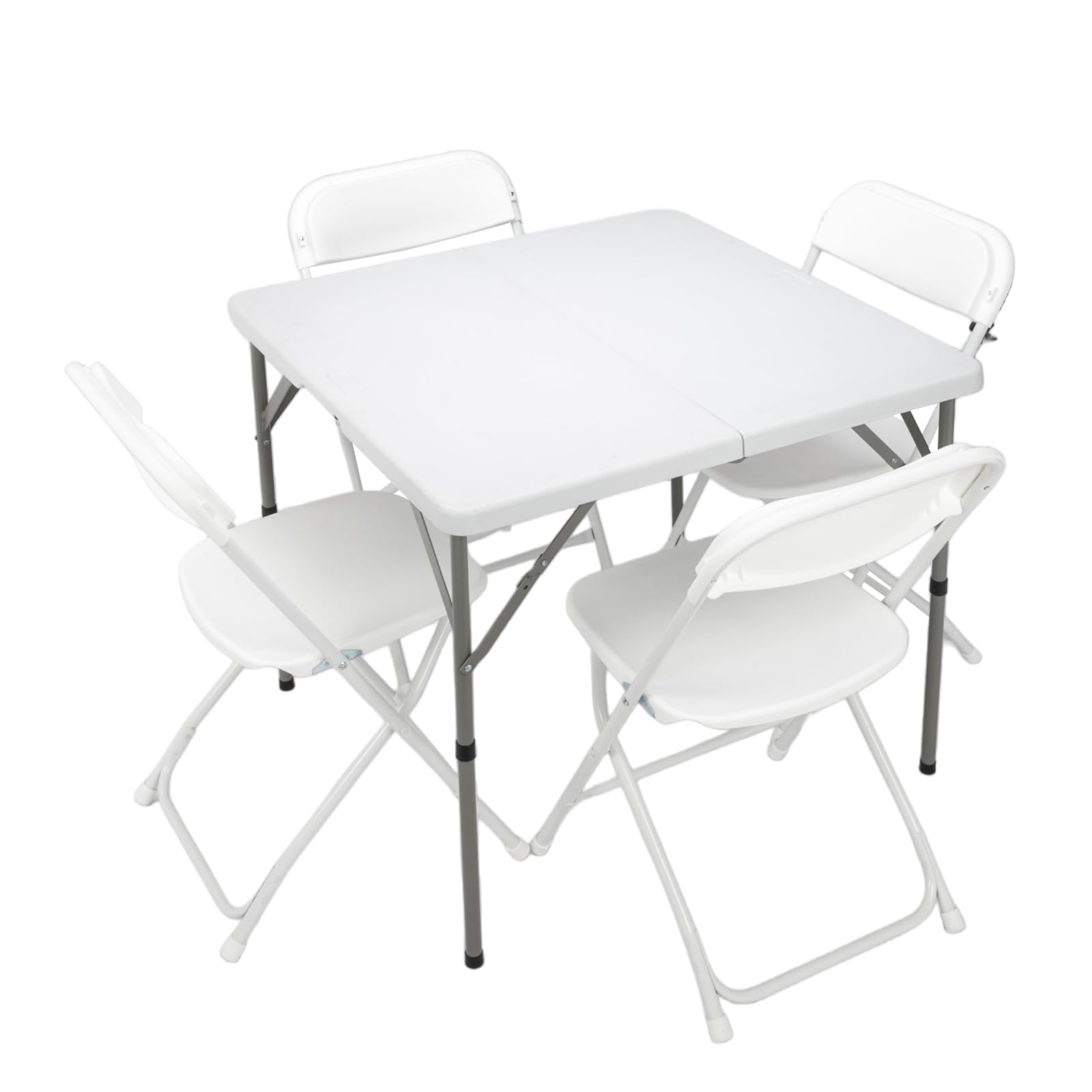 VINGLI 5-Piece Outdoor Dining Set - 34 Inch Folding Table with 4 Plastic Chairs, White Patio Furniture for Backyard, Garden, Camping & Picnic | Durable & Space-Saving for Home, Kitchen & Outdoor Use