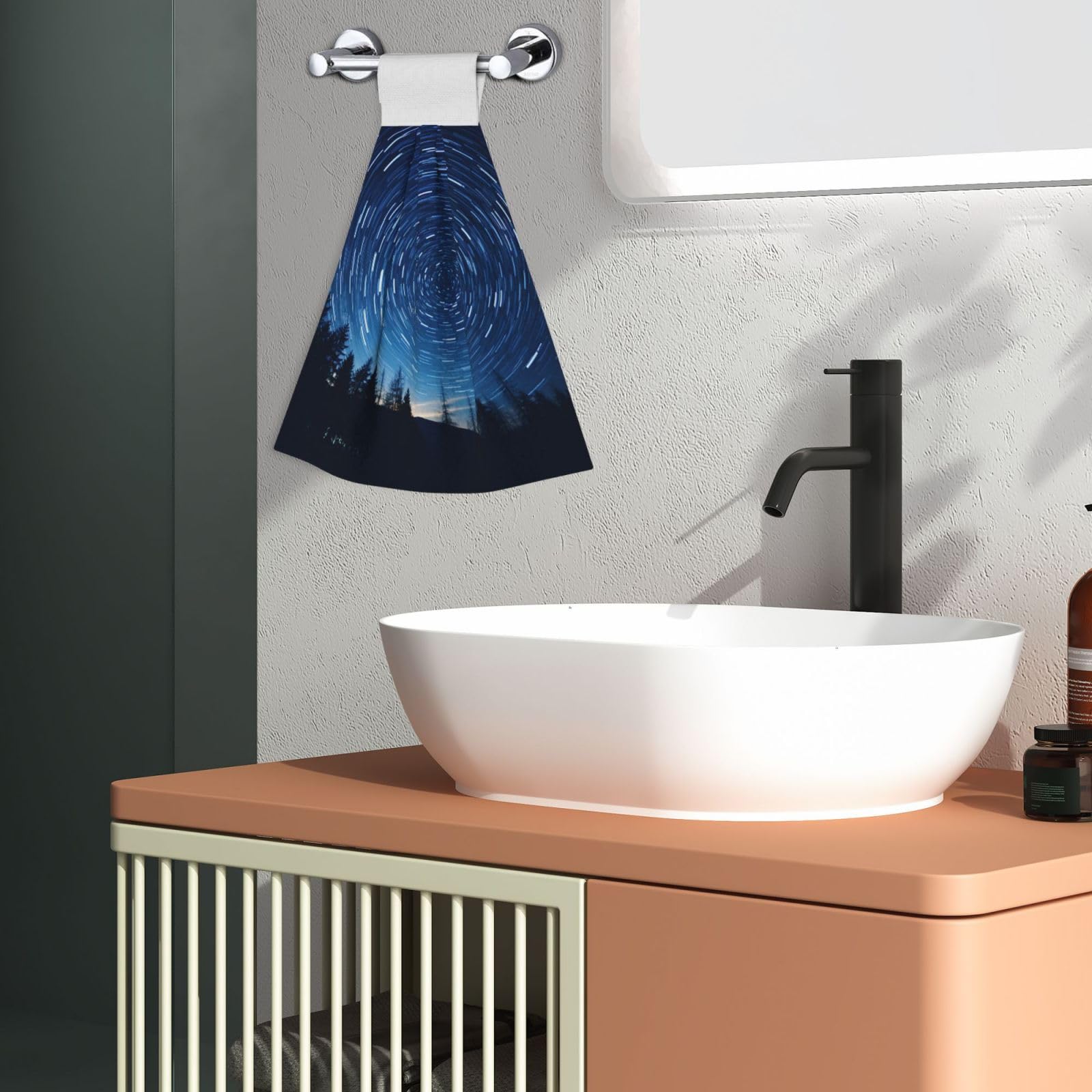 Starry Sky Universe Space Hanging Kitchen Towel - Soft Coral Velvet Hand Towels with Loop for Bathroom, Washcloth & Dish Wipe Cloth - Perfect for Kitchen, Bath & Home Decor