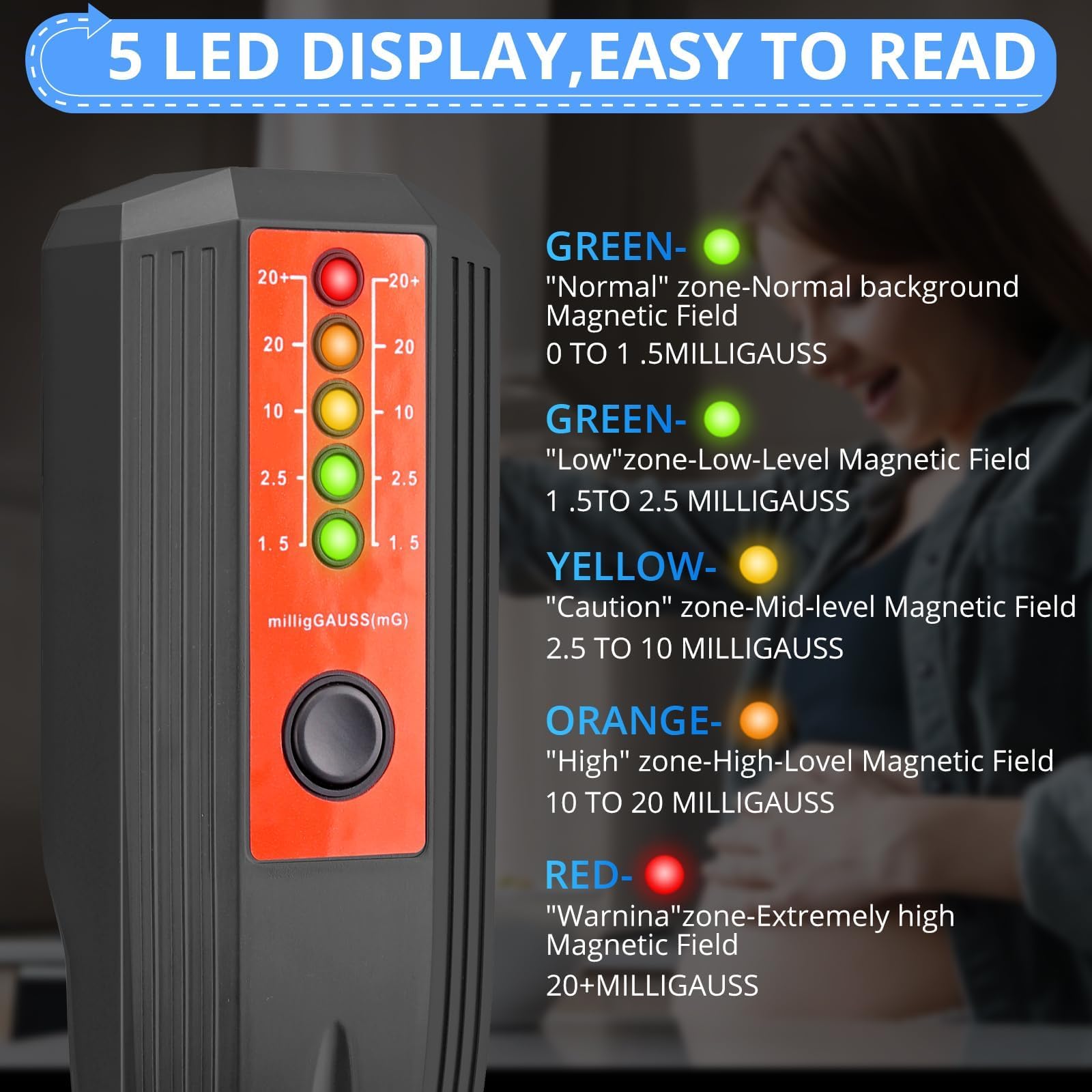 Professional LED EMF Meter - Digital Electromagnetic Field Detector (0-20mG) for Ghost Hunting & Paranormal Investigations | EMF Tester for Home, Office & Electronic Devices (Computer, Printer, Microwave, Phone) | Radiation Protection & Safety Measurement Tool