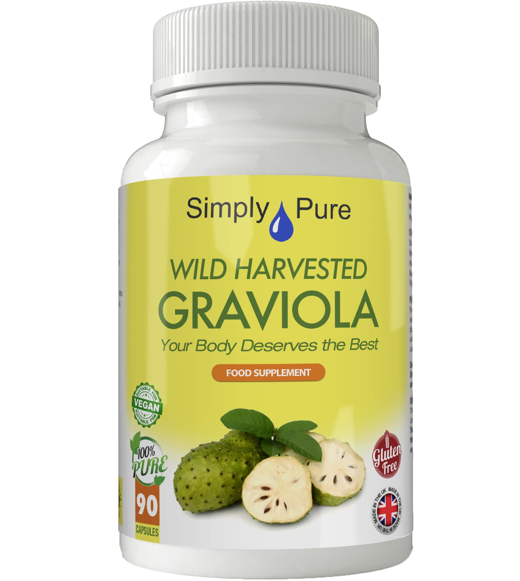 Organic Wild Harvested Graviola (Soursop) Capsules 500mg - 90 Count | Antioxidant Rich, Supports Heart Health | Gluten Free, Non-GMO, Vegan Supplement | Great for Daily Wellness & Immune Support