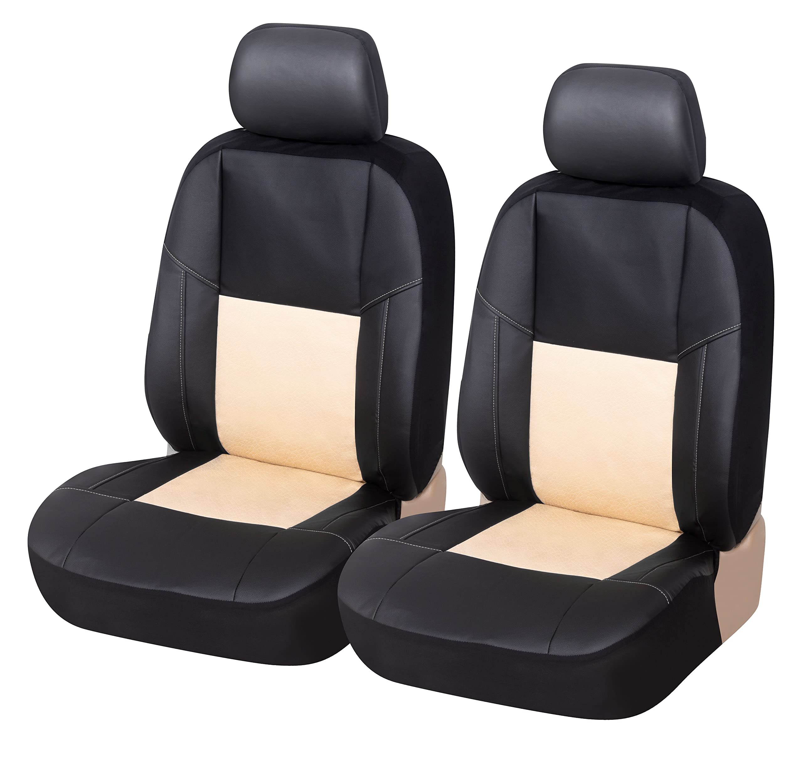 AUTOYOUTH Universal Car Seat Covers for Front Bucket Seats - Waterproof Leather Seat Protectors with Airbag Compatibility - Fits Auto, Truck, Van & SUV - Beige Interior Accessories for Comfort & Style