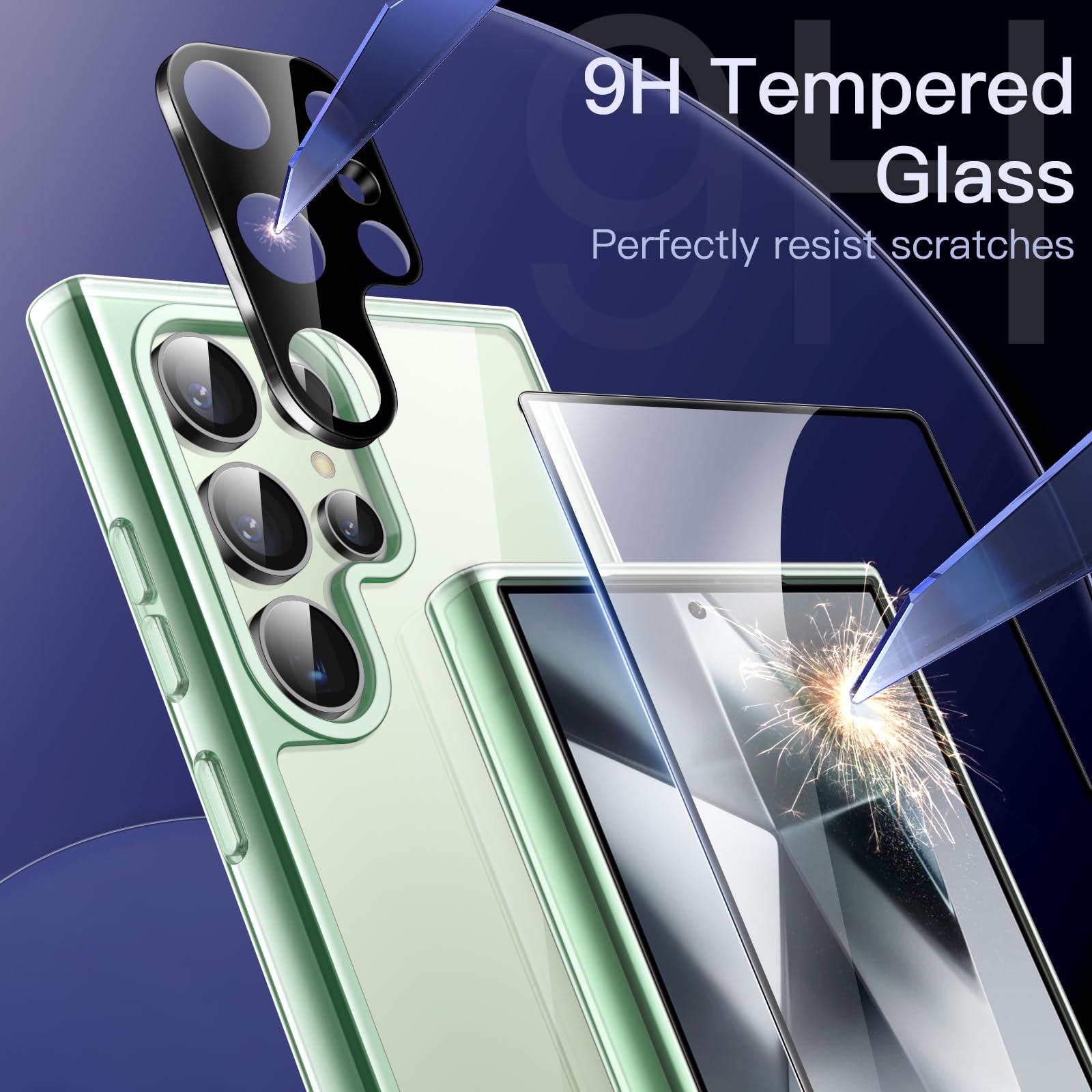 JETech 5-in-1 Protective Case for Samsung Galaxy S24 Ultra 5G - Includes 2 Tempered Glass Screen Protectors & Camera Lens Protector | Shockproof, Non-Yellowing Bumper Cover (Titanium Green) | Perfect for Work, Travel & Outdoor Activities