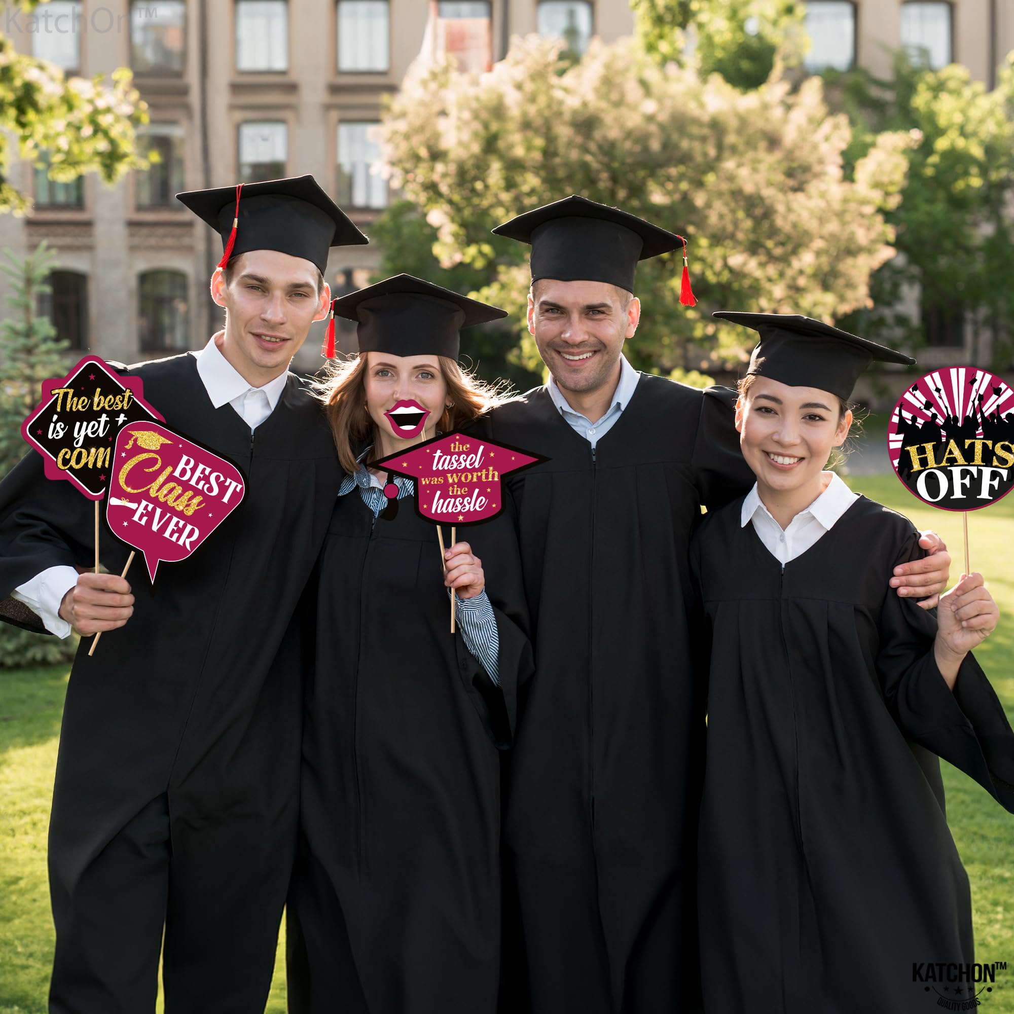 KatchOn 30-Pack Glitter Graduation Photo Booth Props 2025 - Maroon & Gold Graduation Decorations for Class of 2025 | Perfect for Graduation Parties, Photo Booths & School Celebrations