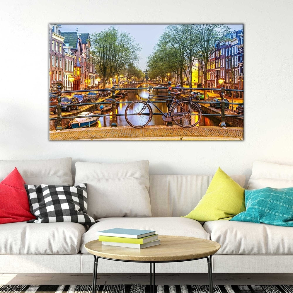 Amsterdam Bicycle Wall Art - Vintage Canvas Print Decor for Living Room, Bedroom & Office - Cycling Themed Home Decor