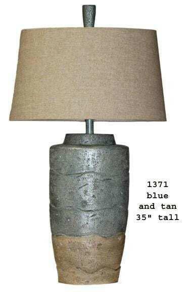 H&H Lamp 1371 - Blue and Tan Oval Table Lamp for Living Room, Bedroom, or Office Decor - Modern Lighting Fixture with Fabric Shade