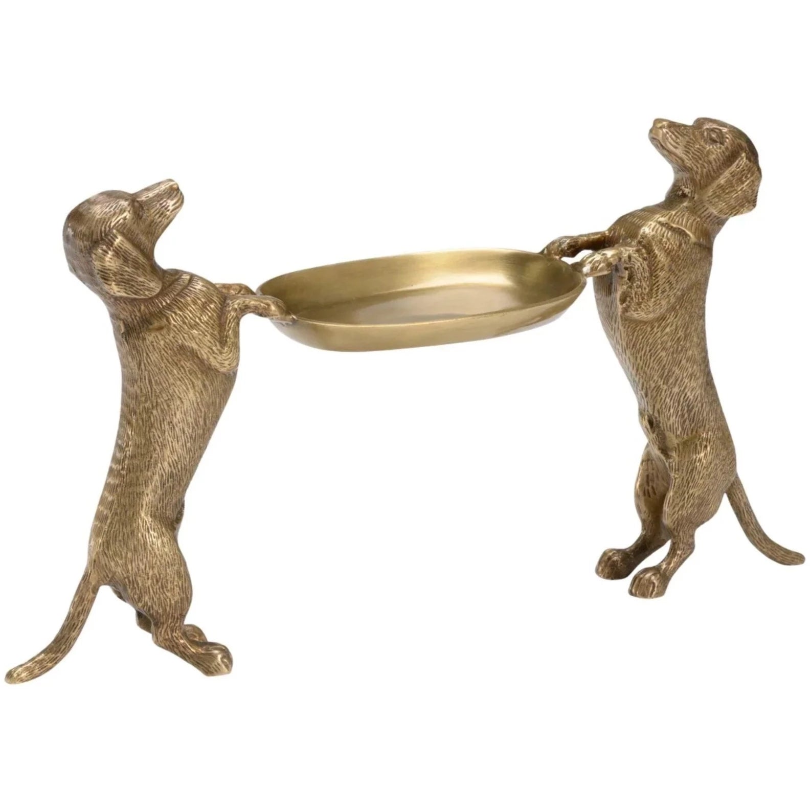 Antique Brass Dachshund Dog Figurine Holding Small Tray - Vintage Home Decor for Living Room, Office Desk, or Gift Idea
