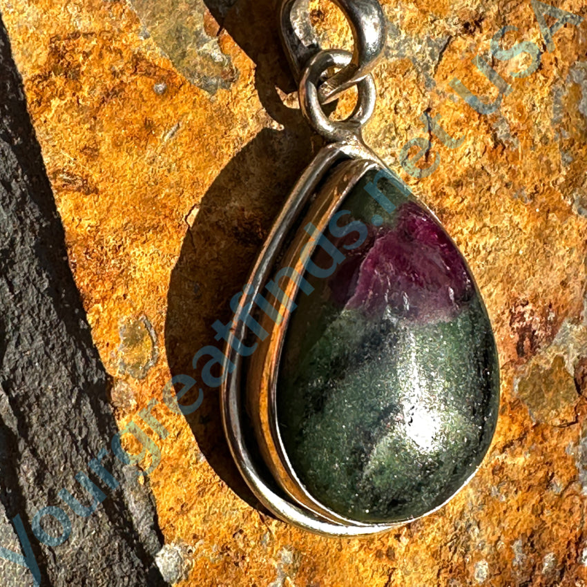 Natural Sterling Silver Ruby Zoisite Pendant Necklace - Handcrafted Gemstone Jewelry for Women - Perfect for Gifts, Weddings & Special Occasions