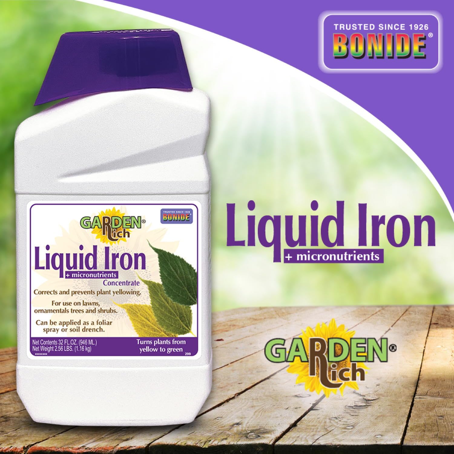 Bonide Garden Rich Liquid Iron + Micronutrients Concentrate - 32 oz Outdoor Plant Supplement for Greener Lawn & Garden | Perfect for Lawns, Shrubs, Trees & Flower Beds