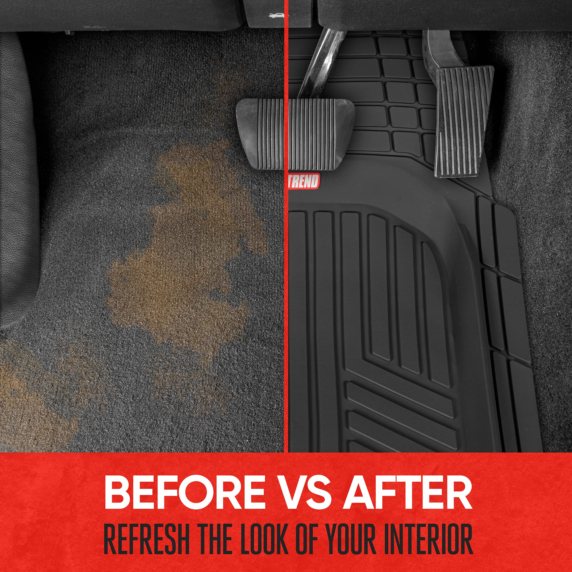 Motor Trend FlexTough Black All-Weather Floor Mats for Cars, SUVs & Vans - Heavy Duty Rubber Front & Rear Floor Liners + Cargo Mat Set - Durable Interior Protection for Mud, Snow & Spills - Perfect for Daily Commute, Road Trips & Family Adventures