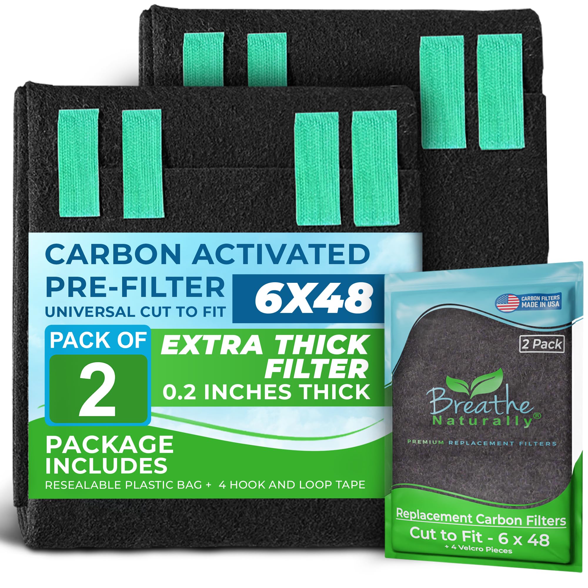 Activated Carbon Air Filter - Universal Cut-to-Fit Replacement Charcoal Filters for Air Purifiers, HVAC Vents & Odor Control - Made in USA (2 Pack, 6x48 Inches) - Perfect for Home, Office & Pet Areas Air Purification