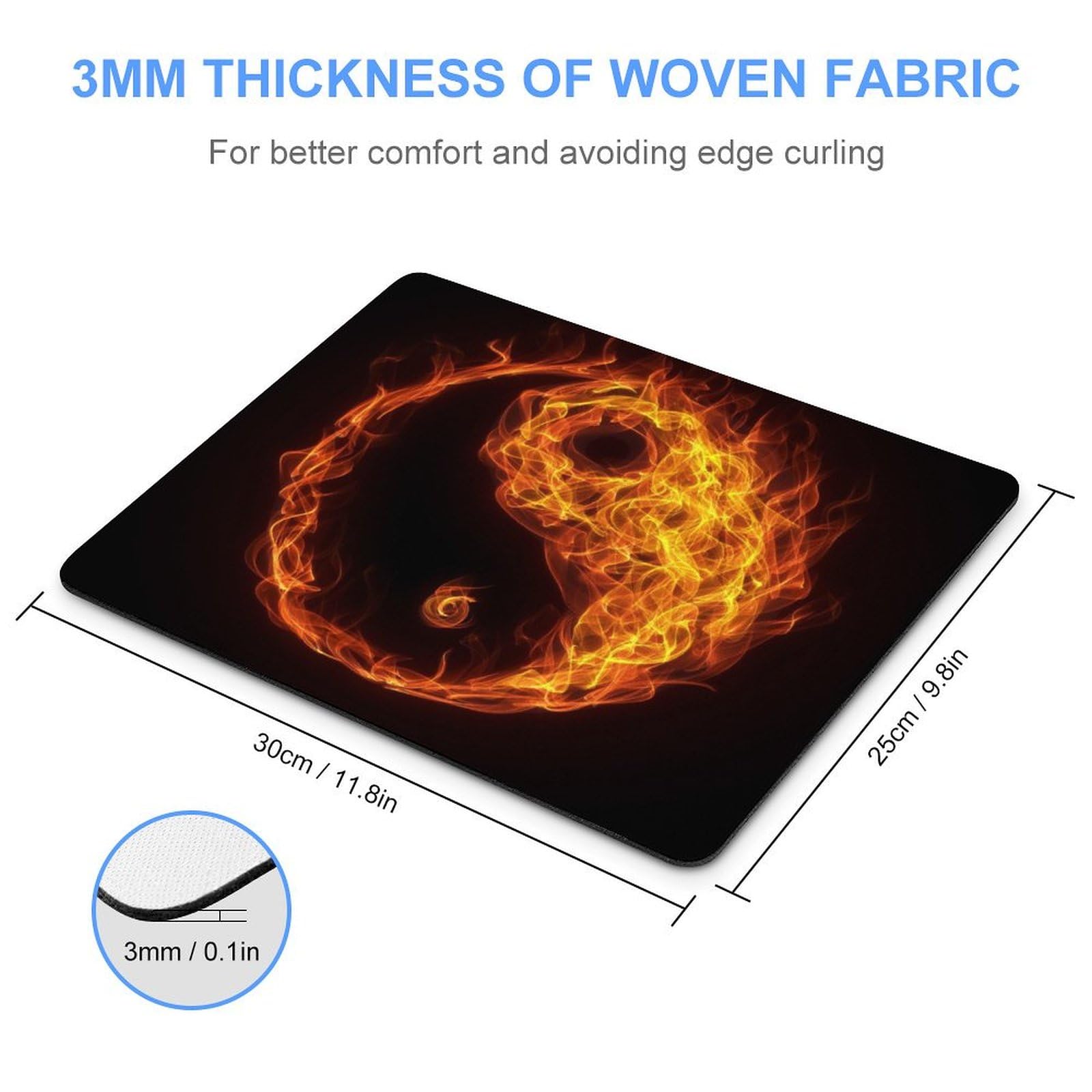 Durable Yin Yang Fire Design Non-Slip Waterproof Gaming Mouse Pad - 25x30cm Unisex Office & Home Computer Accessory for PC, Laptop, Workstation