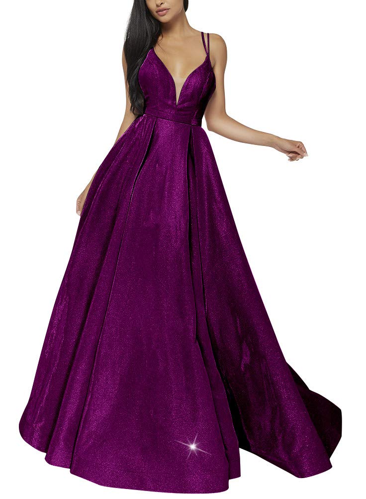 Sparkly Women's V-Neck Prom Dress with Thigh High Slit - Elegant Long Formal Evening Gown for Homecoming, Pageant, and Black Tie Events
