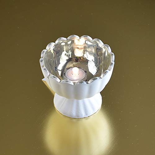 Luna Bazaar Suzanne Mercury Glass Chalice Candle Holder Set of 6 - Antique White Tea Light Holders for Home Decor, Wedding Centerpieces & Party Decorations - Elegant Mercury Glass Votive Candleholders for Dining Table, Mantel & Holiday Decor