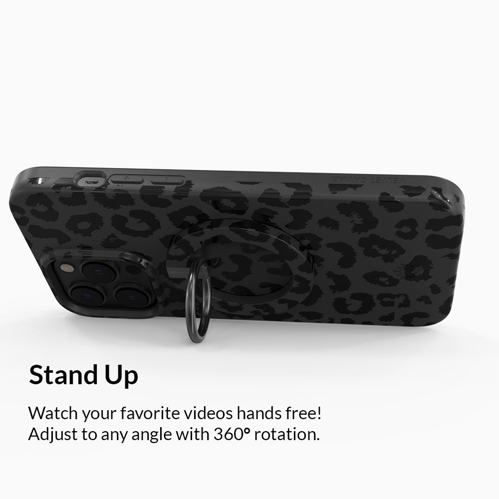 Black Leopard MagSafe Grip Ring - Secure Phone Holder for iPhone 13/14/15 Pro Max - Perfect for Gym, Running, Driving & Outdoor Activities