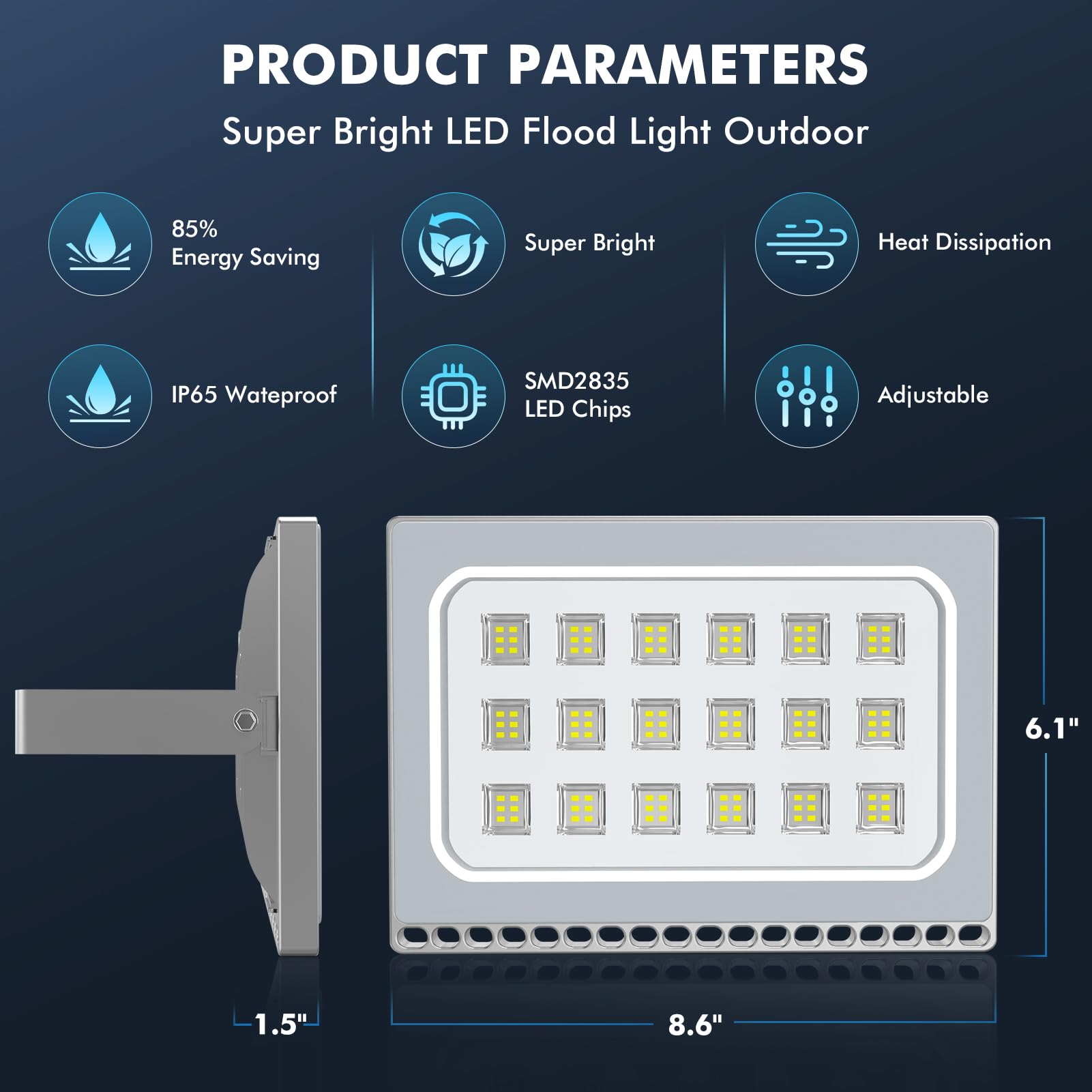 Viugreum 100W LED Flood Lights Outdoor Waterproof IP65 - 110V 10000LM Super Bright Daylight White (6000K) - Security Floodlight for Yard, Garden, Landscape, Wall Lighting - US Plug Included - Perfect for Home, Garage, and Commercial Outdoor Use