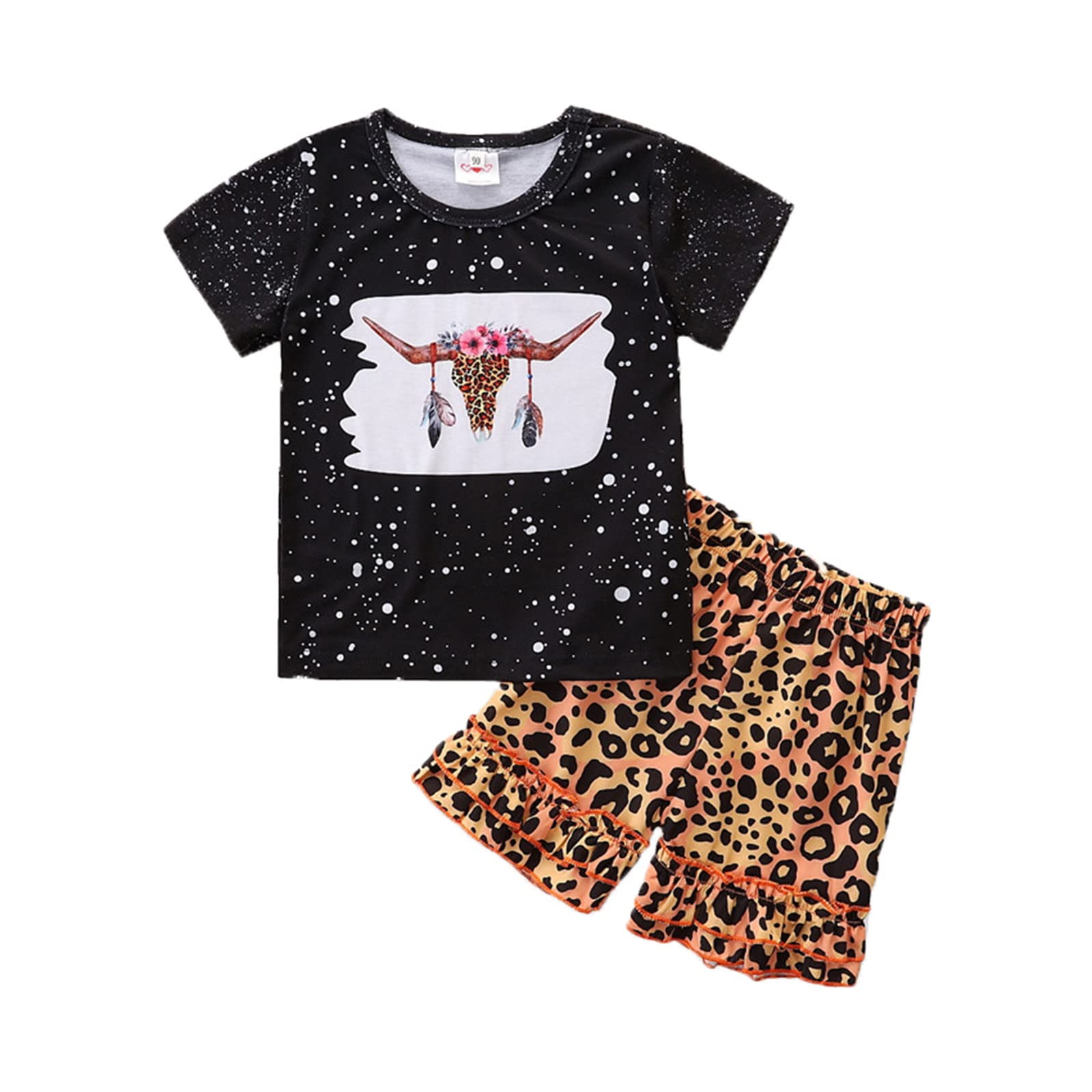 Adorable 2-Piece Toddler Girl Outfit Set - Cartoon Leopard Print Top & Shorts for Summer | Newborn & Kids Clothes | Perfect for Playdates, Beach Trips & Family Photos