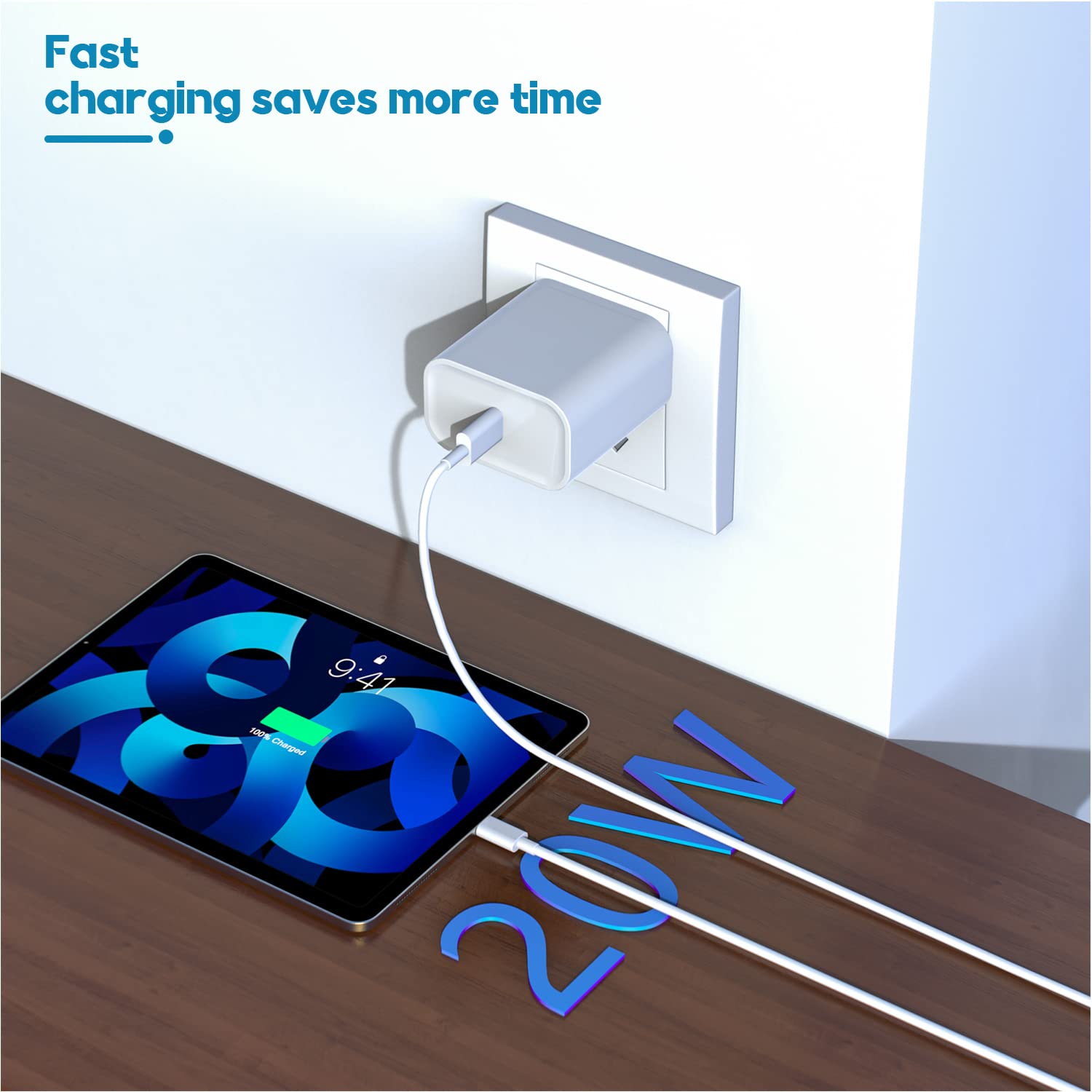 20W USB C Fast Charger for iPhone 16/15 Series & iPad - 3.3FT Type C Cable Included | Compatible with iPhone 16 Pro Max/15 Plus, iPad Pro 12.9/11, iPad Air 4/5, iPad Mini 6 | Perfect for Home, Office & Travel Charging