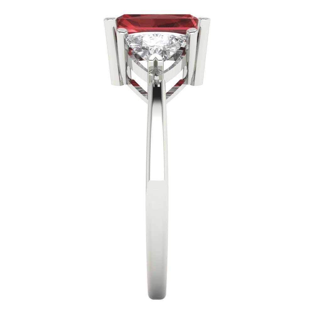 3.0 Carat Emerald Cut Natural Garnet Three-Stone Solitaire Engagement Ring in 14K White Gold - Perfect for Anniversary, Bridal & Wedding Proposals