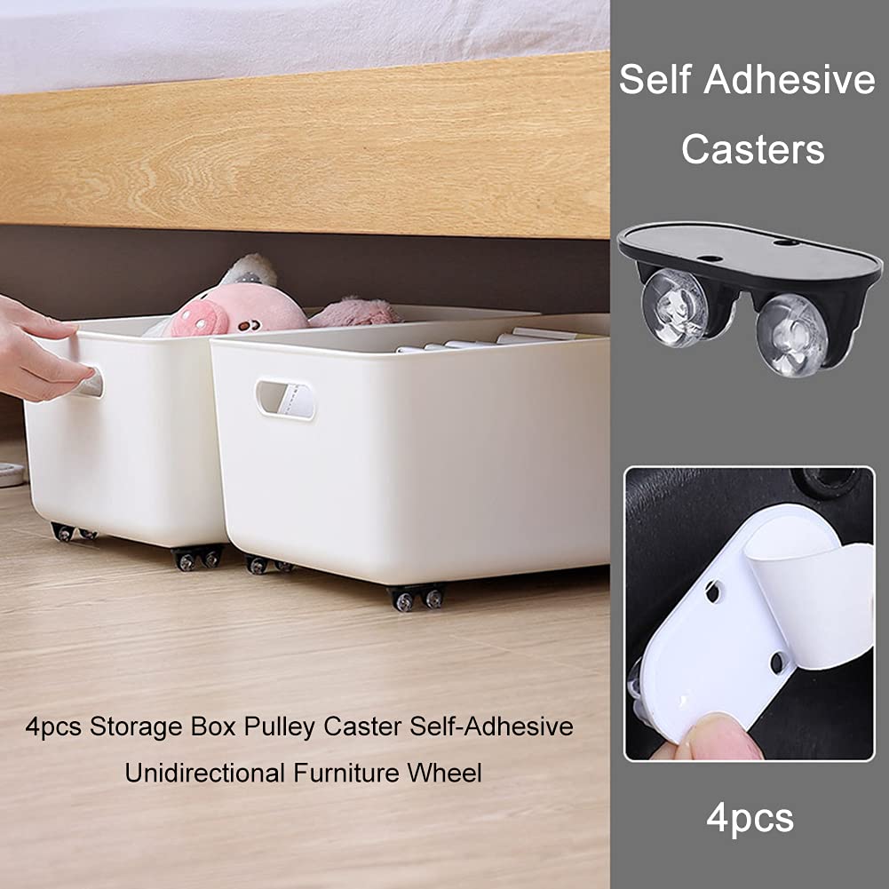 4PCS Adhesive Pulley Storage Box Casters - Self-Adhesive Furniture Wheels for Trash Cans, Storage Boxes & Desks - 360° Silent Universal Casters (Black) - Perfect for Home Organization & Easy Moving