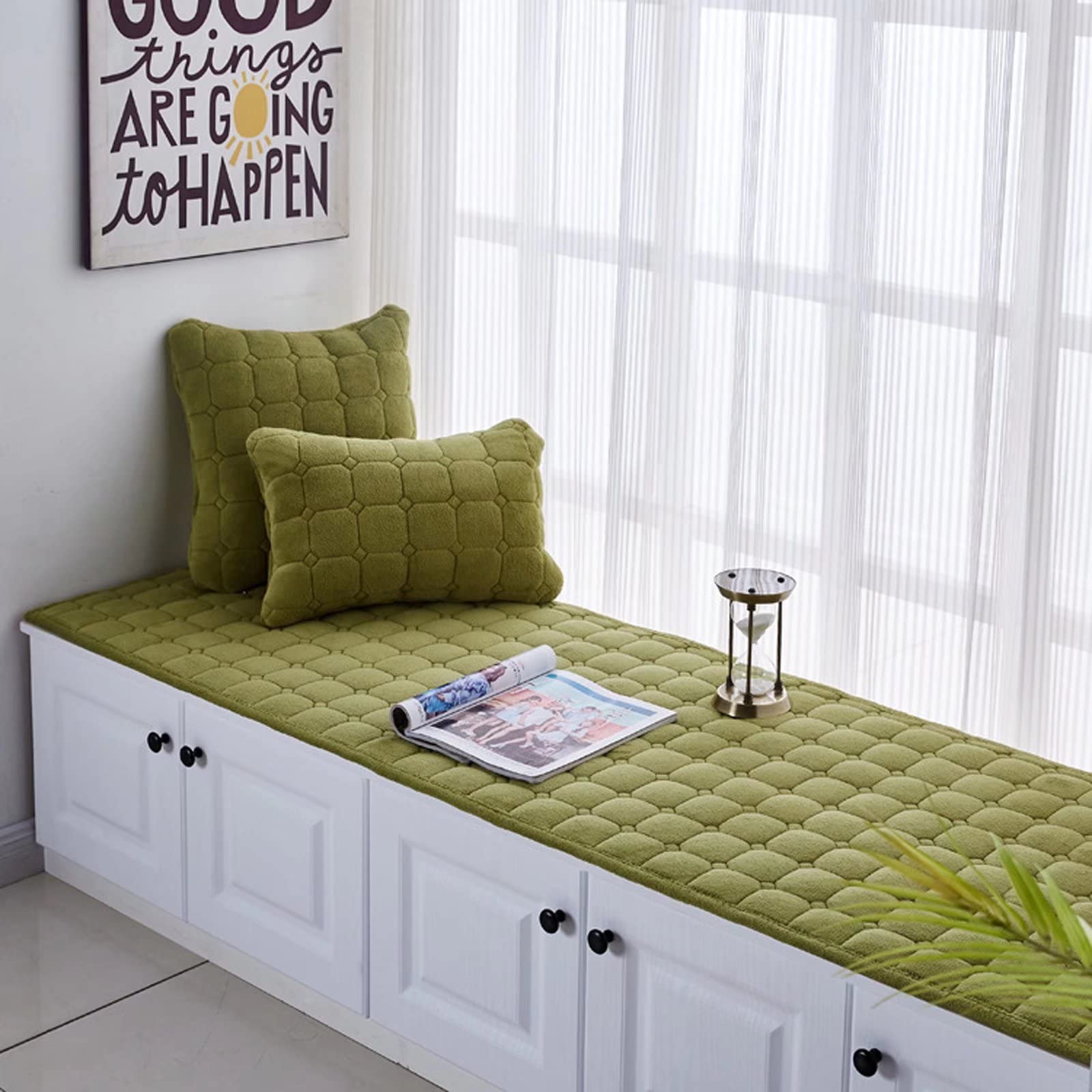 KaYomax Custom Non-Slip Bay Window Seat Cushion - Indoor/Outdoor Furniture Bench Pad, Sofa Loveseat Recliner Slipcover - Perfect for Living Room, Bedroom, Floor Seating & Window Nook (Green)