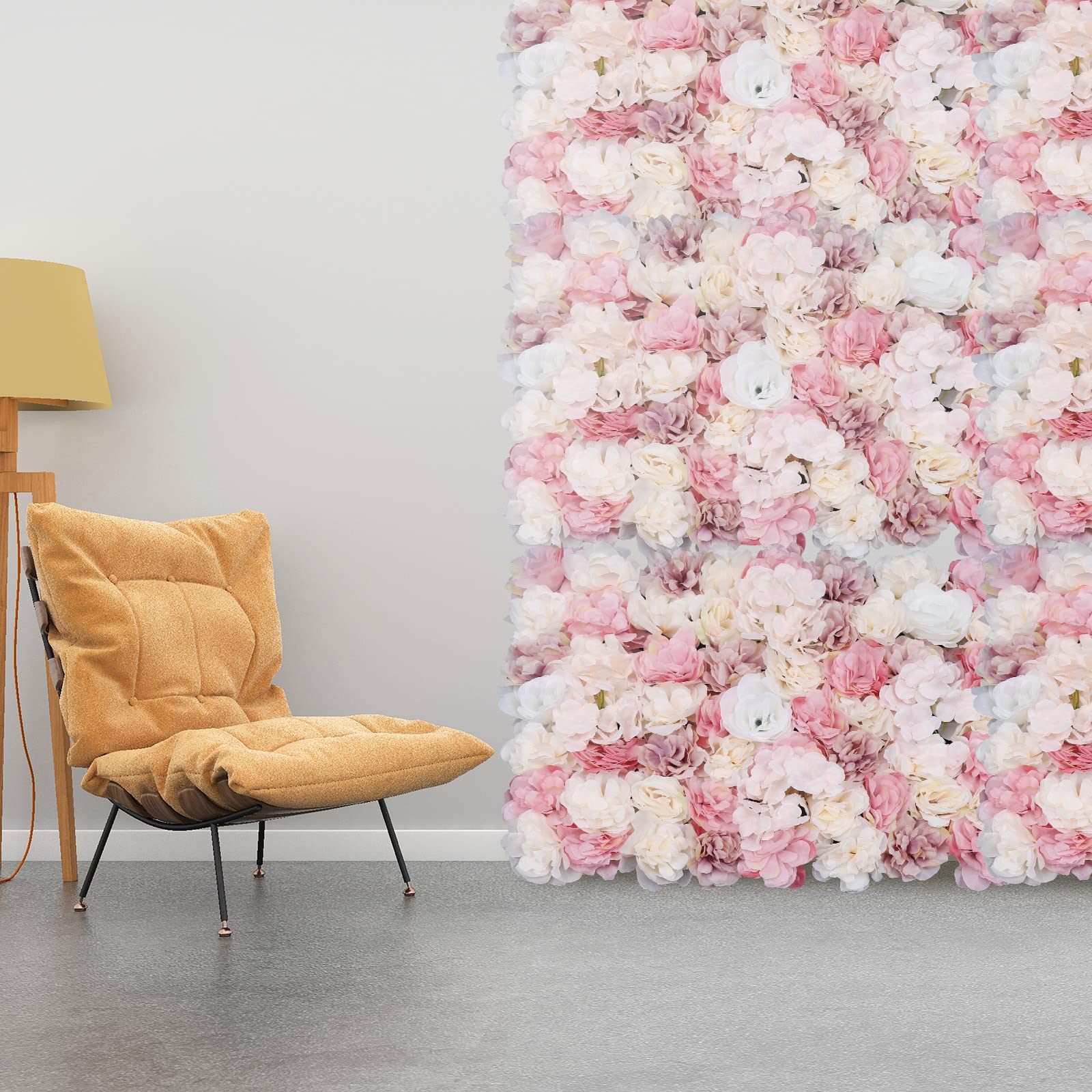 12 Pcs Artificial Silk Flower Wall Panels - Romantic Floral Backdrop for Wedding Venue, Photo Booth, Party Decor, Home & Event Decoration - Hanging Flower Wall for Background & Main Road Display