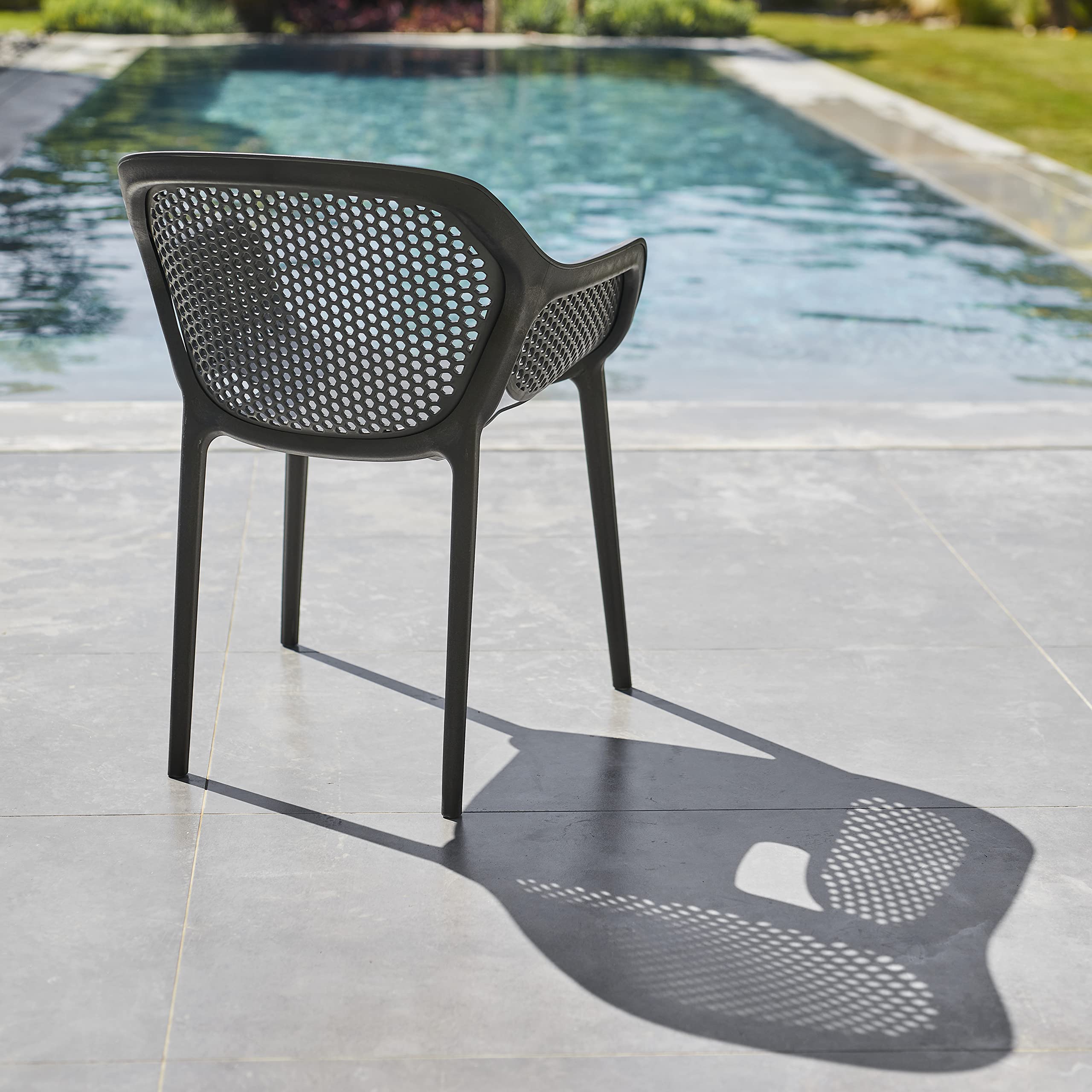Modern Stackable Patio Dining Chairs (Set of 2) - Indoor/Outdoor Arm Chairs in Anthracite Black - Perfect for Backyard, Garden, Poolside & Dining Room Decor