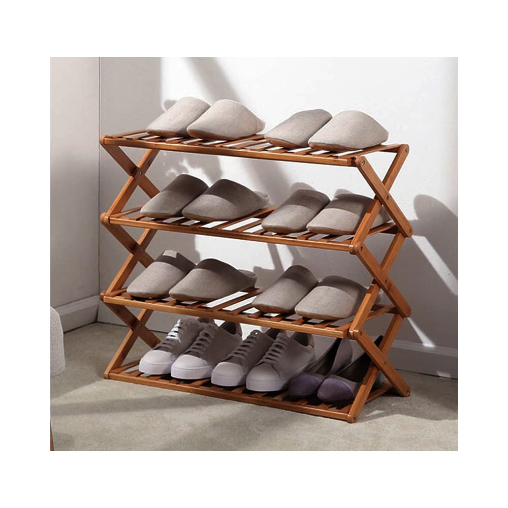 LITA 4-Tier Bamboo Shoe Rack Organizer - Foldable Free Standing Shoe Shelf Storage for Entryway, Closet & Bedroom - Space Saving Shoe Storage Solution for Sneakers, Boots & Sandals