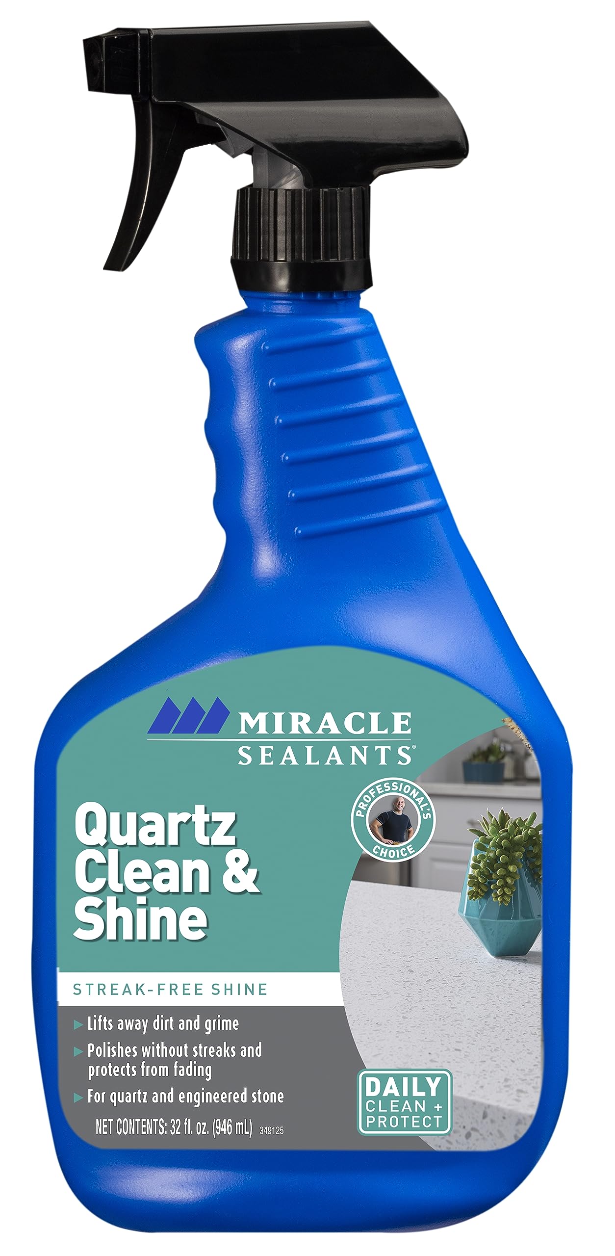 Miracle Sealants 371644 Quartz Clean and Shine Spray - 32 Fl Oz Quartz Countertop Cleaner & Polish for Kitchen & Bathroom - Restores Shine & Protects Surfaces