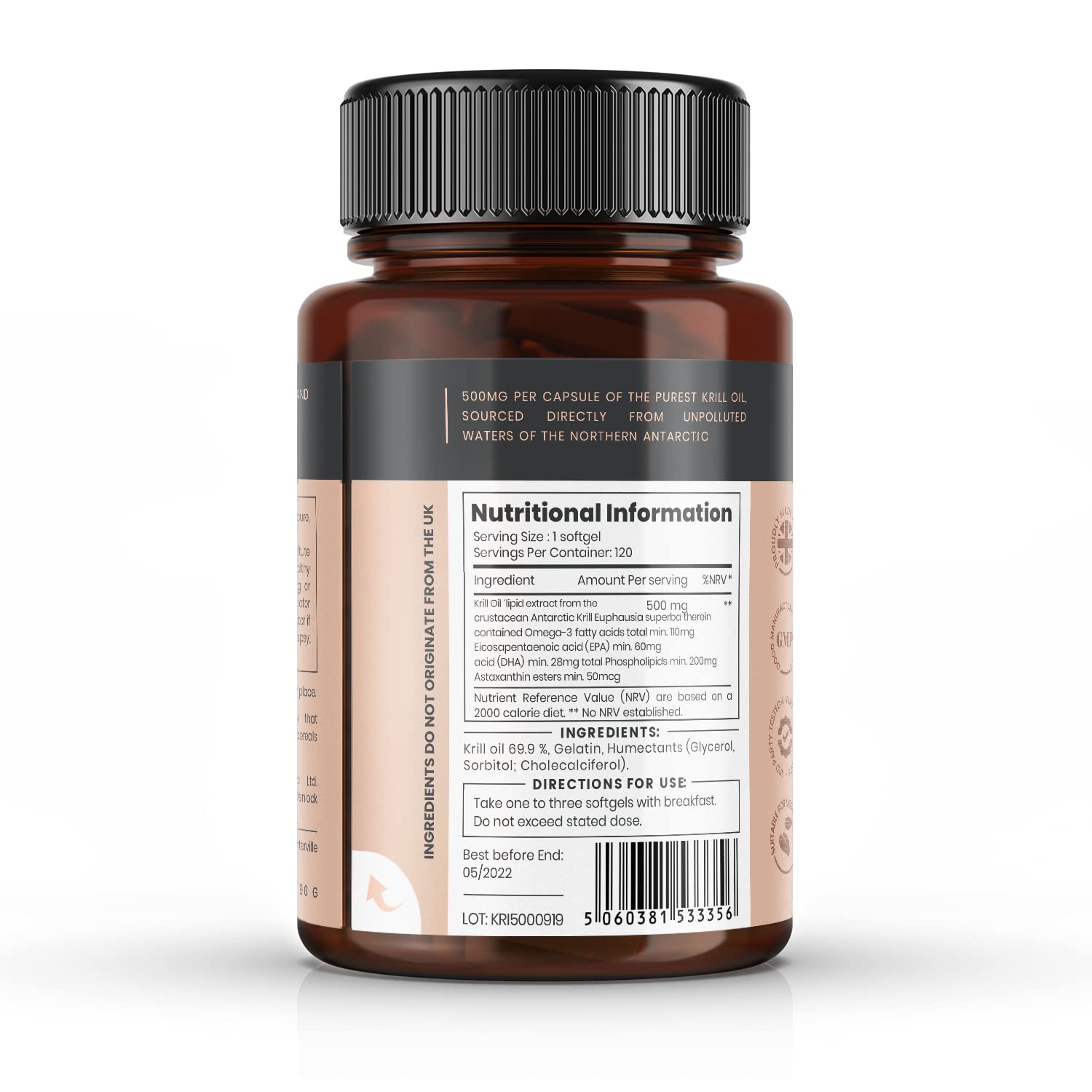 Premium Antarctic Krill Oil 500mg x 720 Capsules (6 Bottles of 120) - High in Astaxanthin & Omega-3 Fatty Acids for Heart, Brain & Joint Health - Pure Sourced from Pristine Antarctic Waters - Supports Immunity & Anti-Aging - Perfect for Daily Supplement Routine & Active Lifestyle