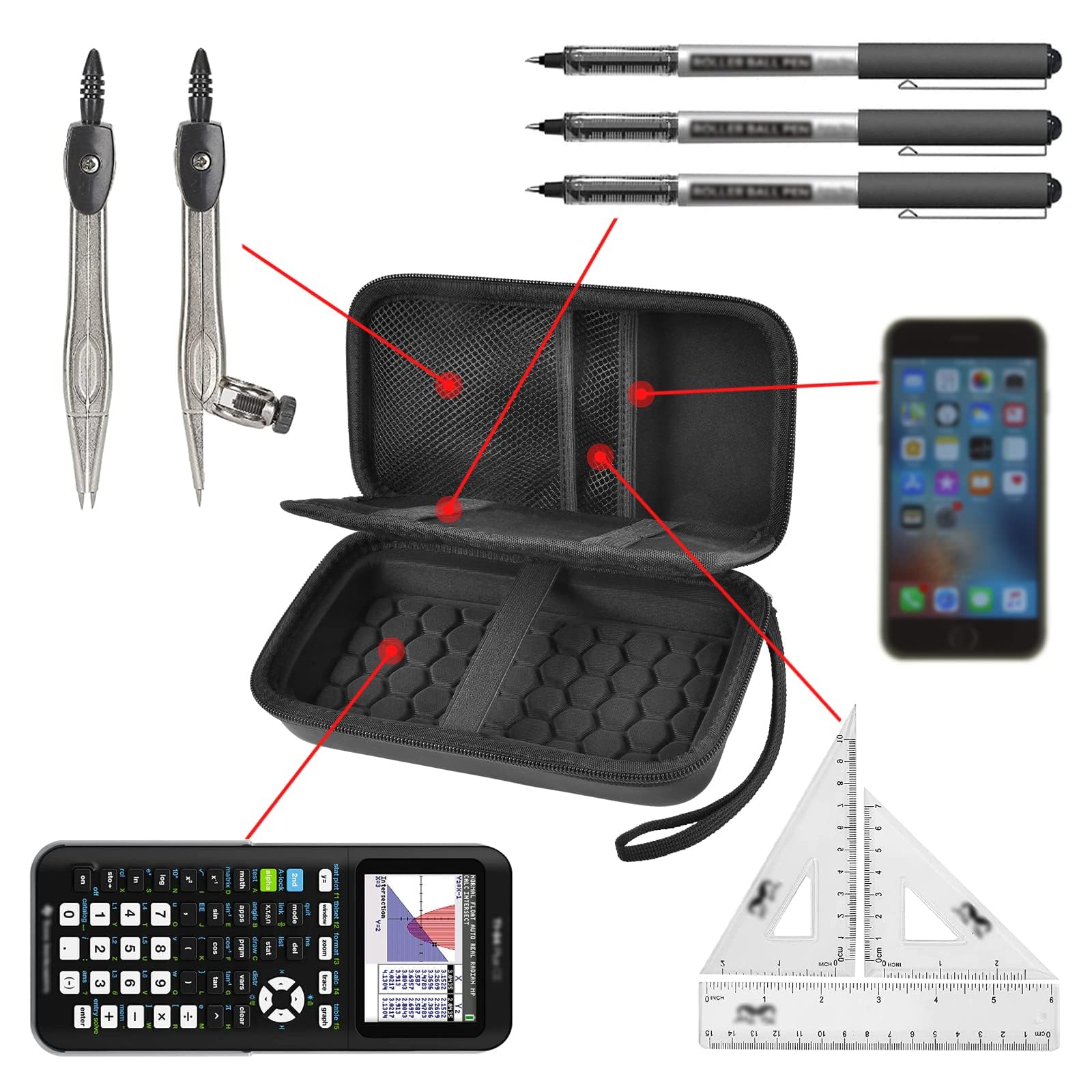 Premium Graphing Calculator Case for Texas Instruments TI-84 Plus/TI-83 Plus CE - Protective Storage Holder with Mesh Pockets for USB Cables, Pens, Pencils & School Supplies - Perfect for Classroom, Exams & STEM Learning (Box Only)