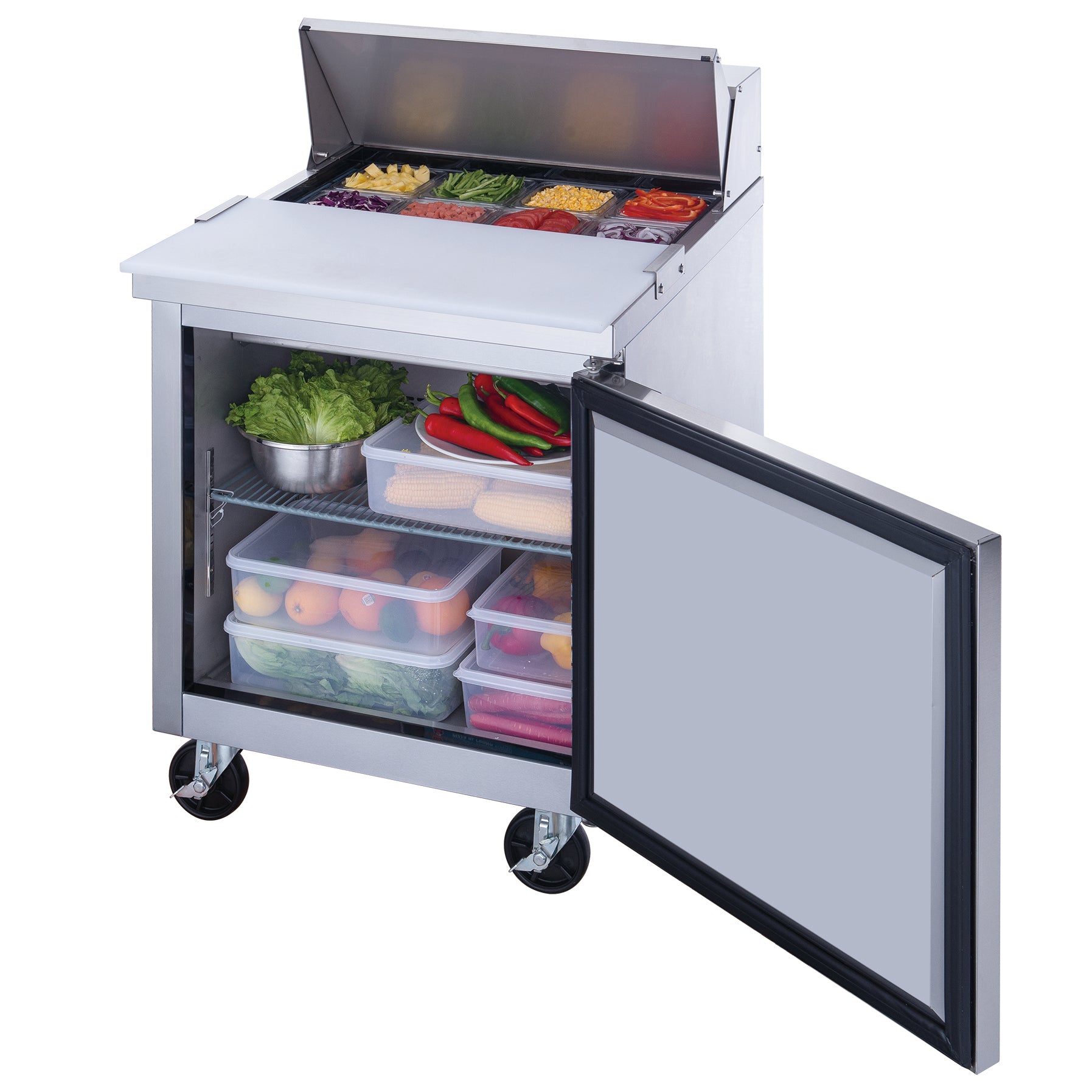 Dukers DSP29 8 S1 Commercial Stainless Steel Refrigerator - 1 Door Food Prep Table for Restaurants, Kitchens & Catering Businesses | Heavy Duty Commercial Refrigeration for Food Storage & Display