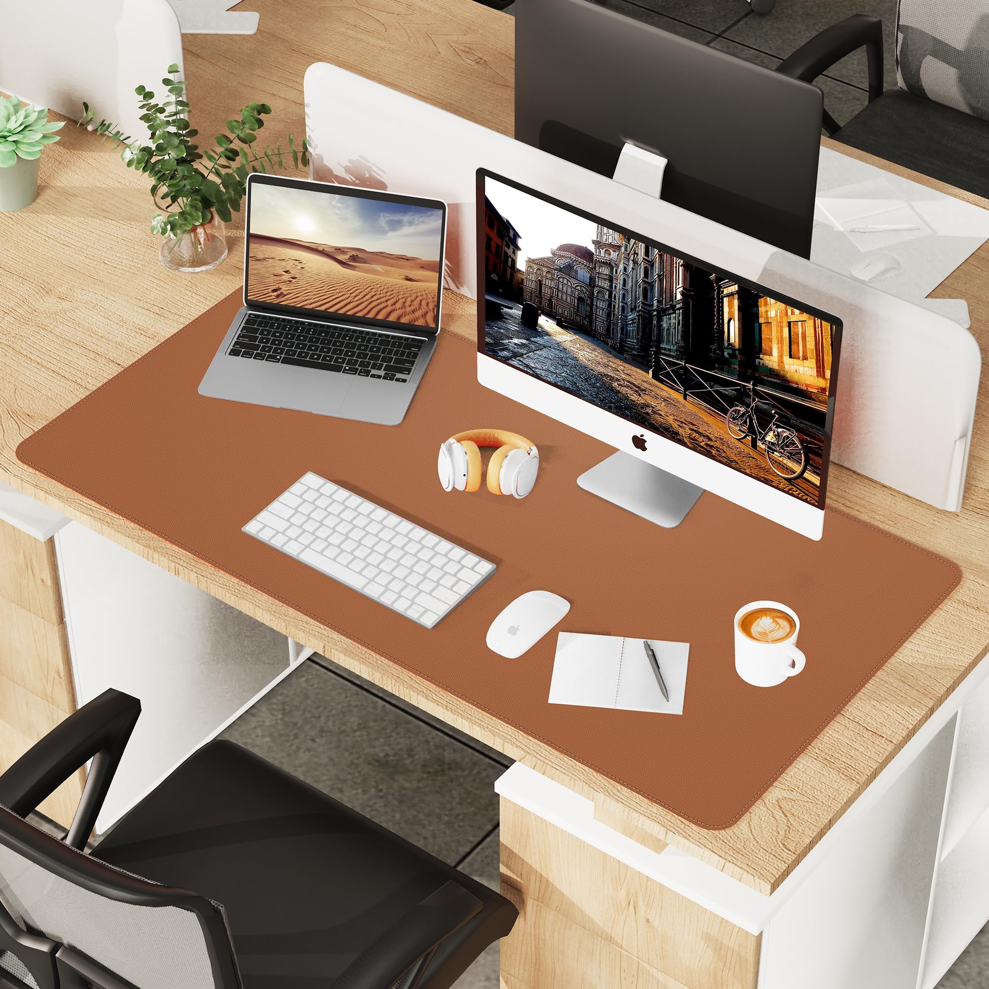 Premium PU Leather & Cork Desk Pad Protector - Large 47