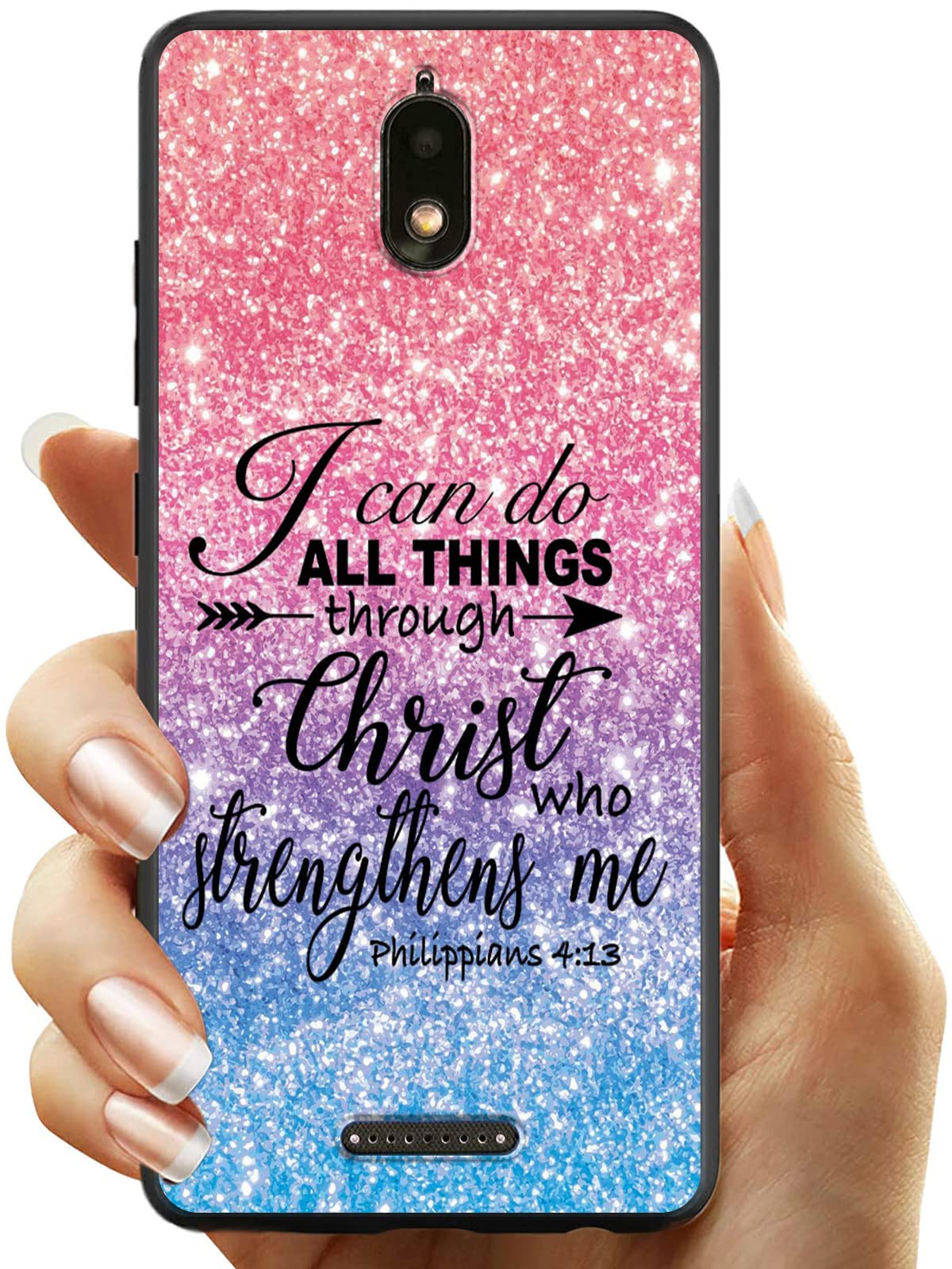 JYCUHTCL Hot Pepper Serrano 3 Phone Case 5.5 Inch - Gradient Glitter Christian Quote Personalized Design, Shockproof Slim Lightweight TPU Cover for Hot Pepper Serrano 3 | Perfect for Daily Protection, Church, and Gift Giving